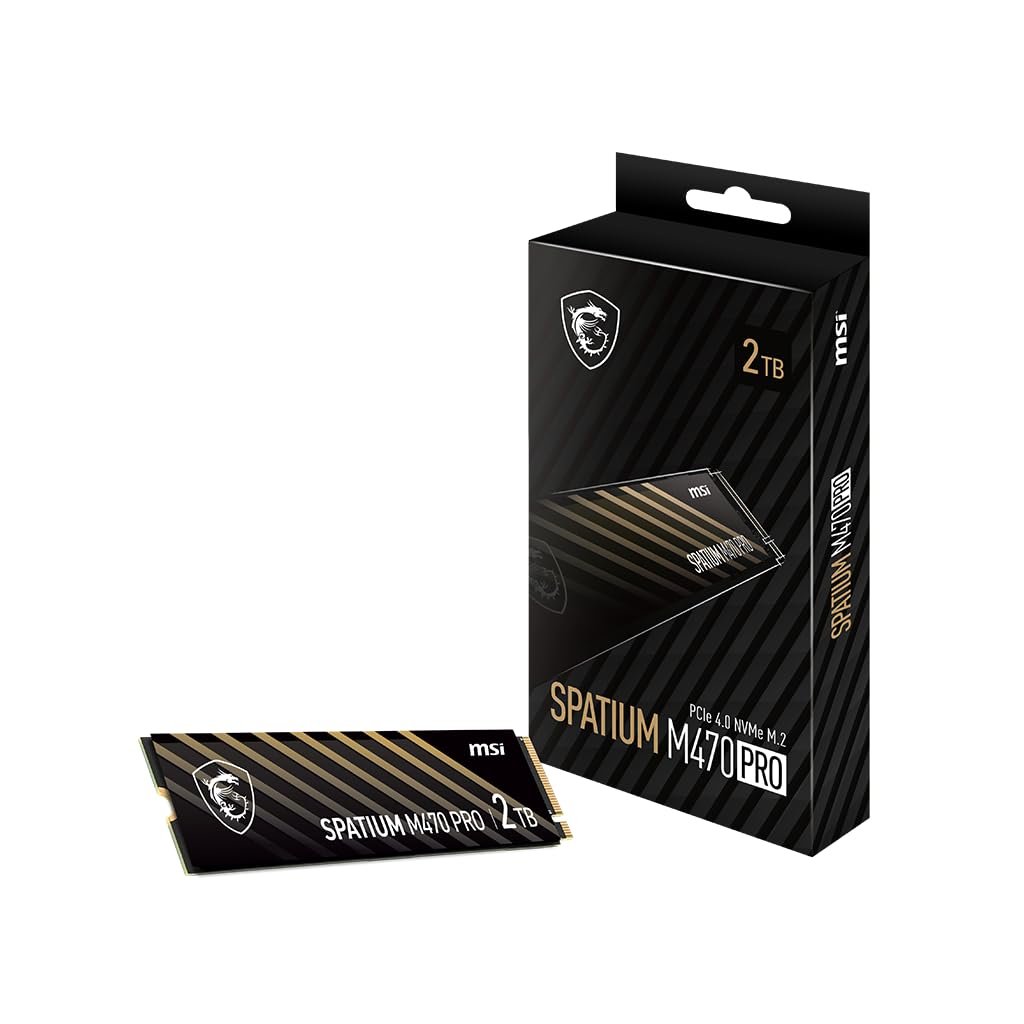 msi SPATIUM M470 PRO PCIe 4.0 NVMe M.2 2TB Portable SSD, 2TB External Solid State Drive, Speeds Up to 6000MB/s, USB-C, Reliable Storage for Gaming, Students, Professionals, Black