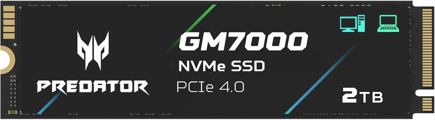 Predator M.2 SSD 2TB GM7000 with DRAM cache NVMe 1.4 2280 PCIe Gen4×4 Ultra high speed (maximum read: 7400MB/s, max write: 6700MB/s) 3D NAND TLC Internal SSD Compatible with PS5 Pro – BL.9BWWR.106