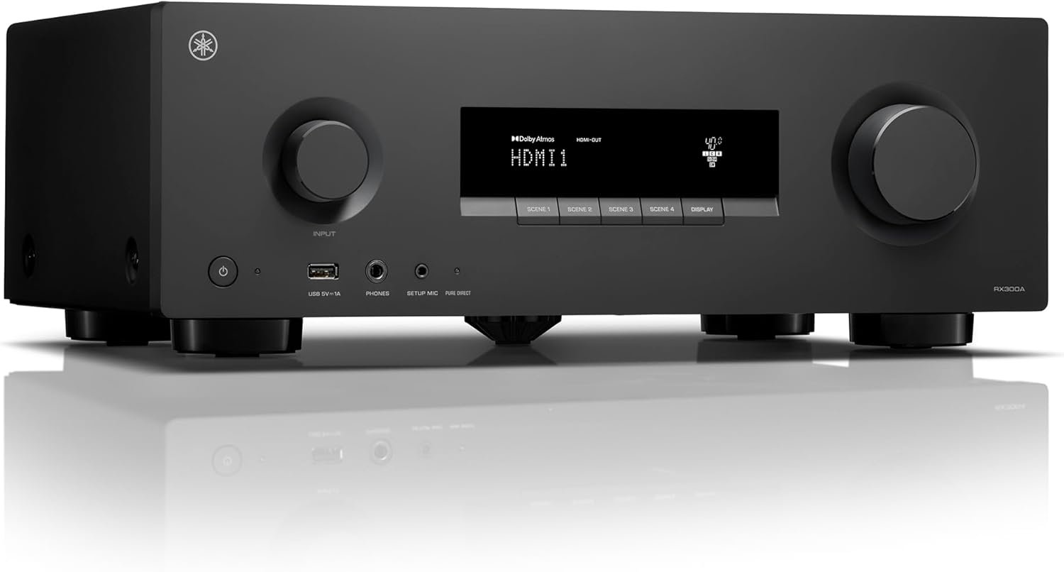 Yamaha RX300A 5.2-Channel Home Theater AV Receiver with Dolby Atmos, 4K120/8K HDMI and Bluetooth Multipoint (Black)