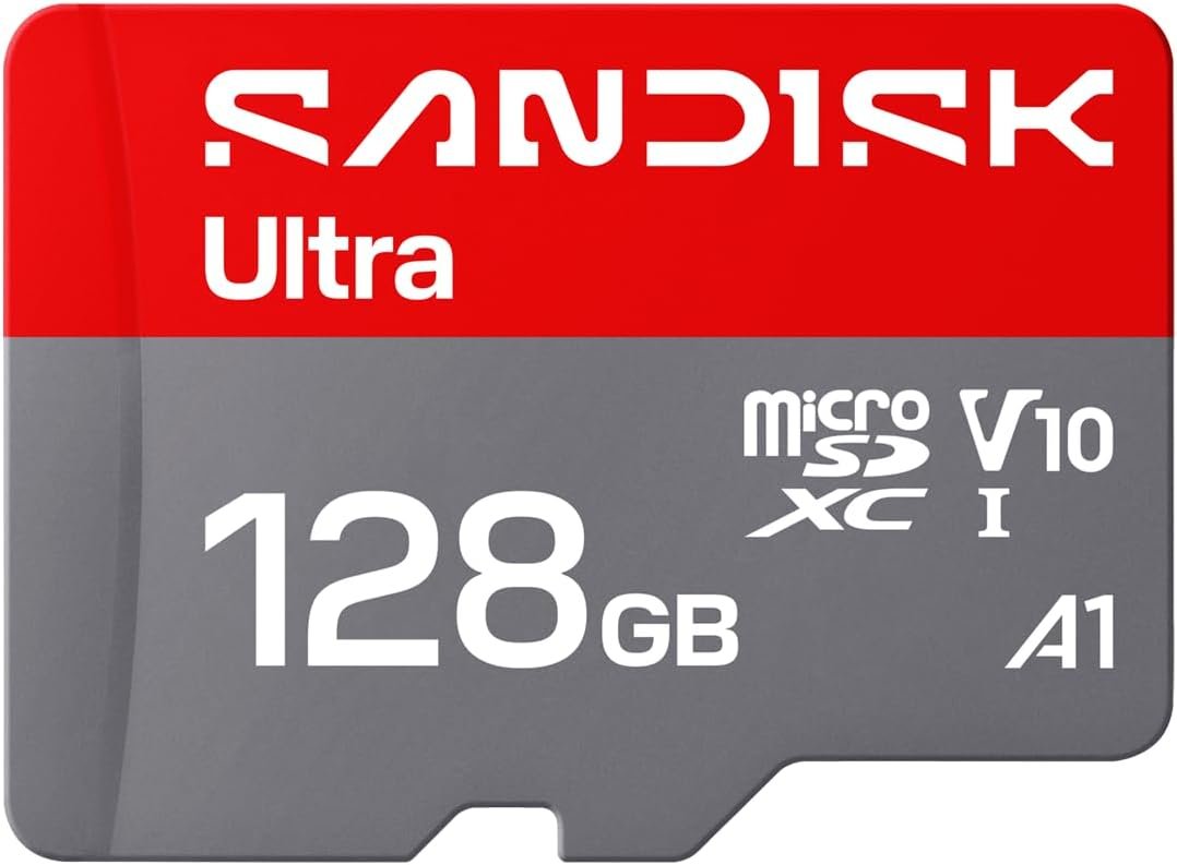 SANDISK 128GB Ultra microSD UHS-I Card – Up to 195MB/s Read Speed, Full HD Video, V10, U1, C10, A5 – SDSQUJQ-128G-GZ6MA