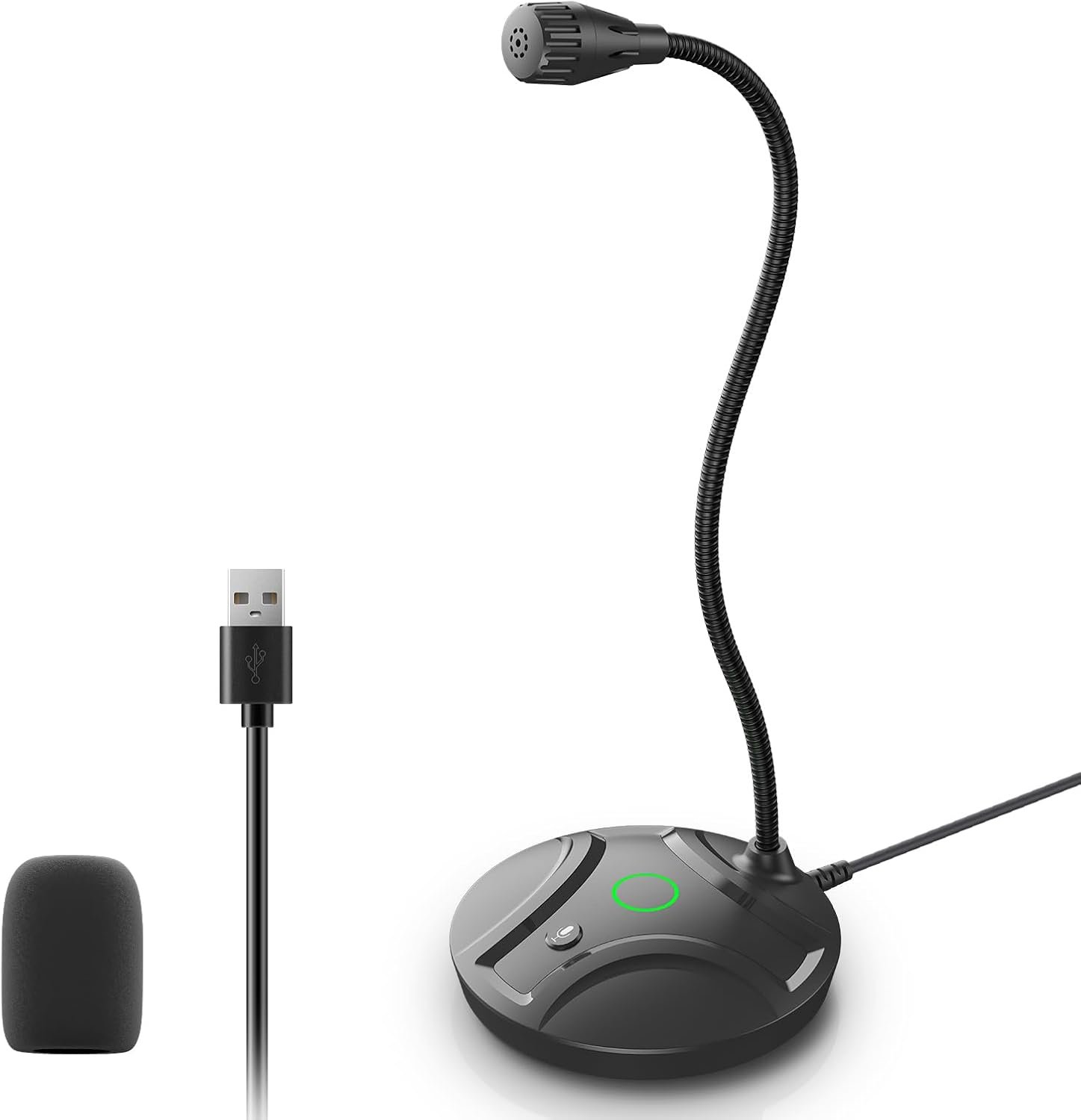 Plug & Play USB Computer Microphone, Flexible Gooseneck & Mute Button LED – Desktop Microphone for Gaming, YouTube, Streaming, Compatible with Windows/Mac (1.8m /6ft)