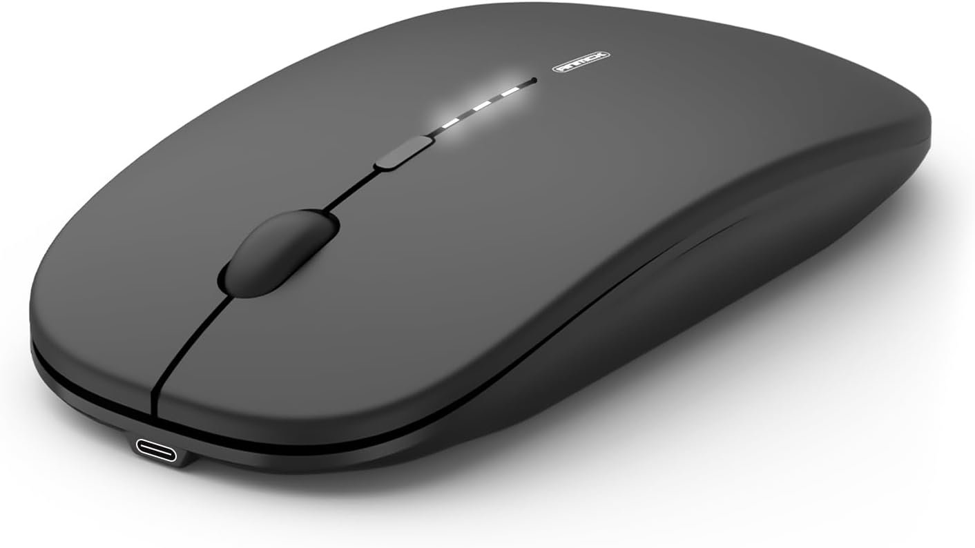 Rechargeable Wireless Mouse, Battery Display, Silent 4 DPI, Black