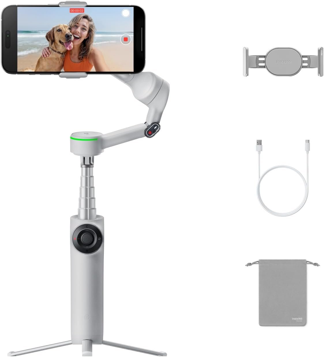 Insta360 Flow 2 Pro Grey – Foldable AI Phone Gimbal, Track in 200+ Apps with Apple DockKit, Multi-Person Tracking, 360º Pan Tracking, Built-in Tripod/Selfie Stick, iPhone/Android Portable Stabilizer