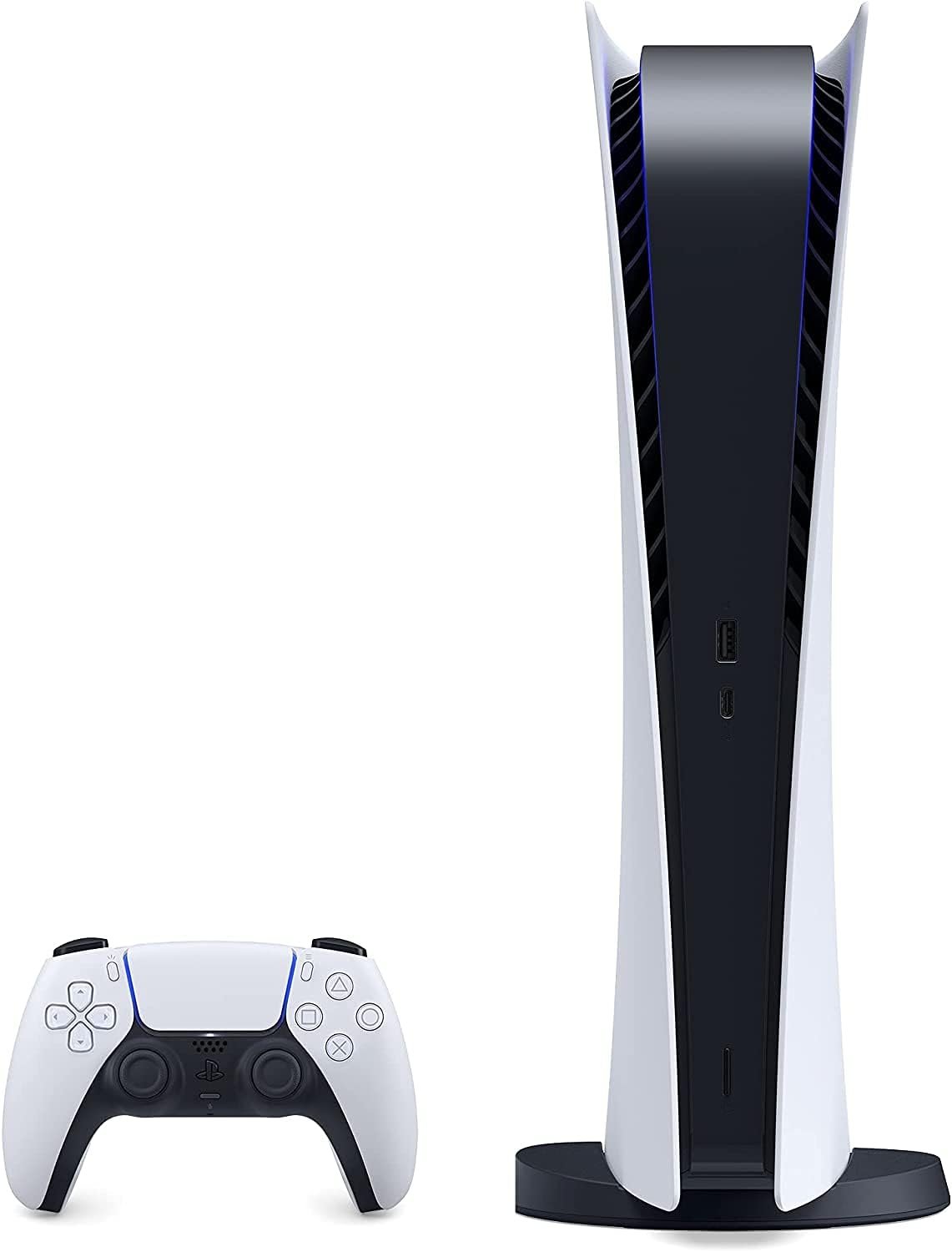 PS5 – Sony PlayStation 5 Digital Edition Gaming Console + Wireless Controller – 16GB GDDR6 RAM, 825GB SSD, 120Hz 8K Output, White (Renewed)