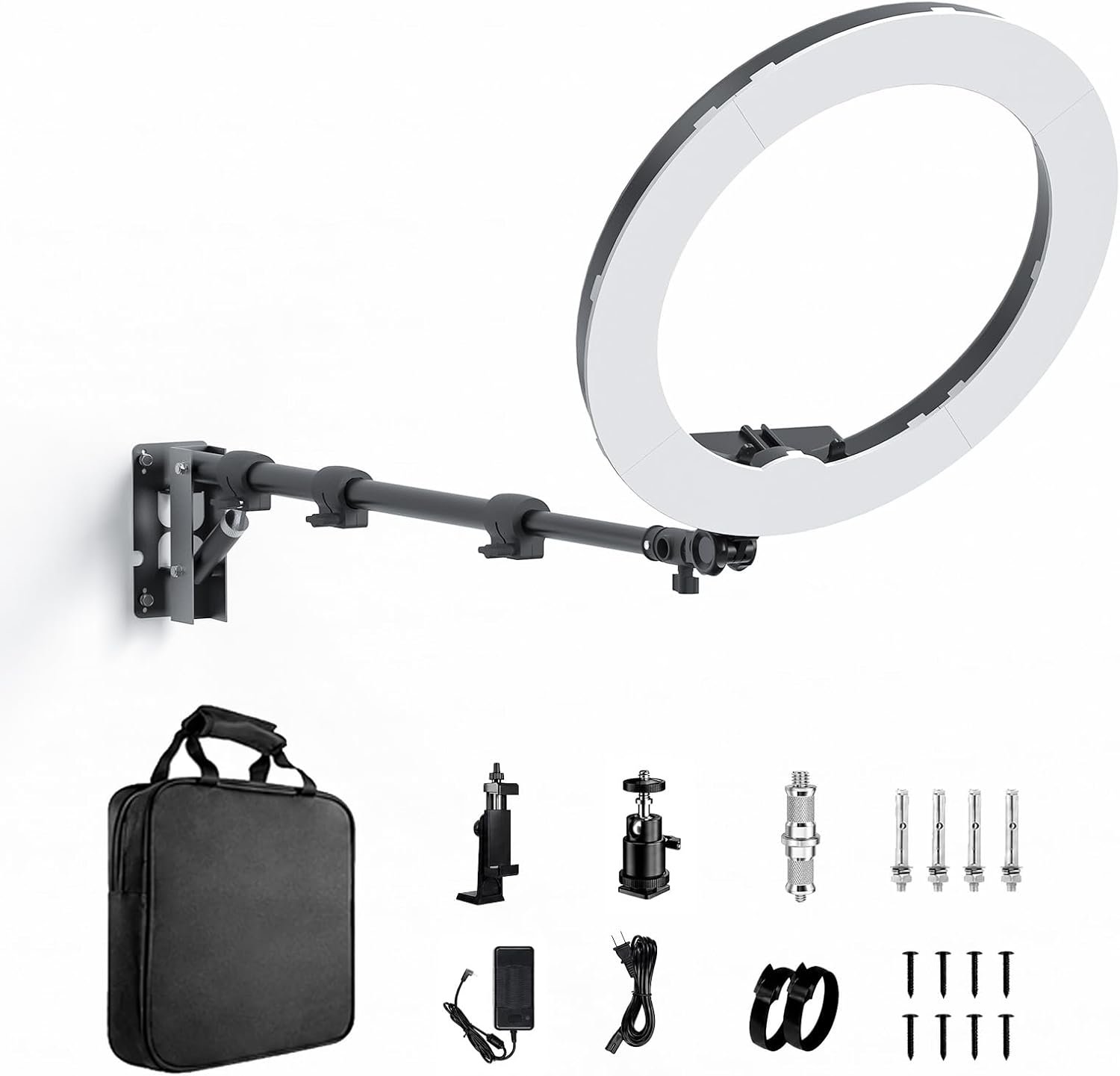 18 Inch Ring Light with Wall Mount Stand, Bi-Color LCD Display 55W 3000-5800K CRI≥97 Light Ring for Video Recording/Photography/Beauty Shop/Tattoo/Barber