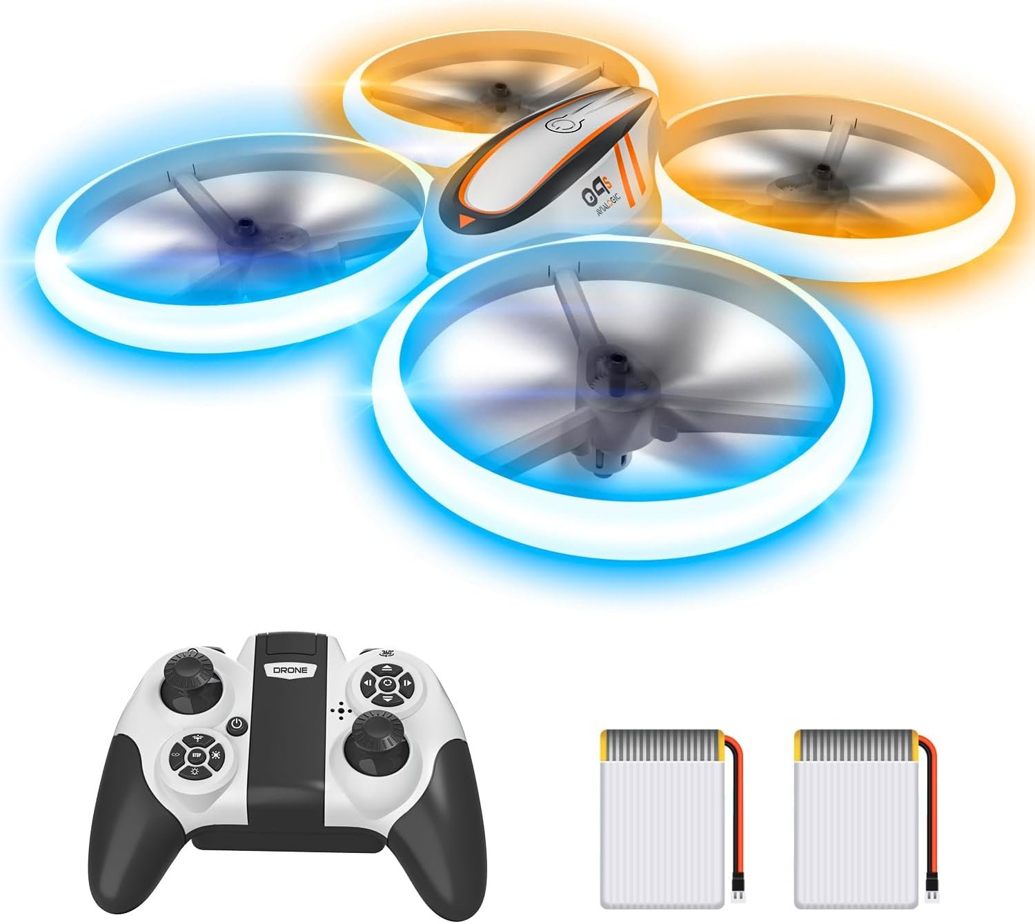 Q9s Drones for Kids,Cool RC Drone with Altitude Hold and Headless Mode,Hobby Quadcopter with Blue&Orange Light,2 Batteries and Remote Control,Birthday and Xmas Gifts Toys for Boys and Girls,Orange