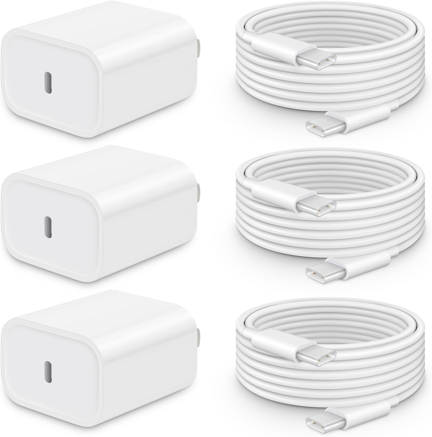 20W Fast Charger for iPhone 18/17/16/15 with 6FT Cable [3-Pack]