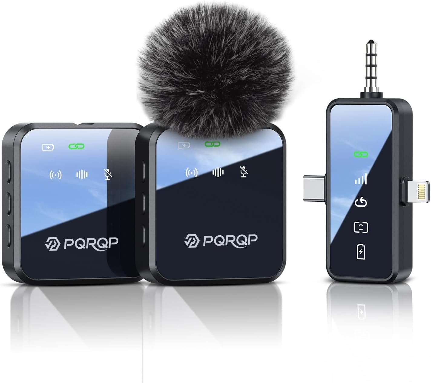 PQRQP 3 in 1 Wireless Mini Microphone for iPhone, Android, Camera,328ft Range, 18H Battery Life,High-Fidelity Audio Clip on Mic for Content Creators-Soot Black