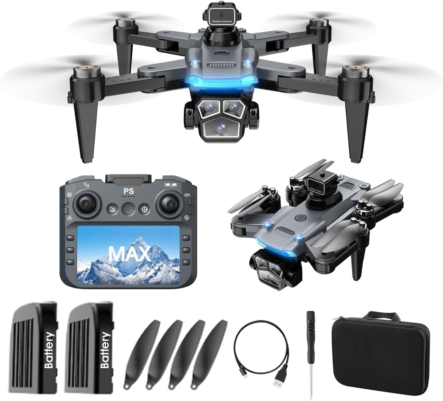 4K Drone with Camera for Adults, Foldable Quadcopter with 4.3″ Screen Remote Controller, Brushless Motor,Obstacle Avoidance,Under 249g，One-Key Takeoff & Auto Follow,2Batteries,Portable HD Drone