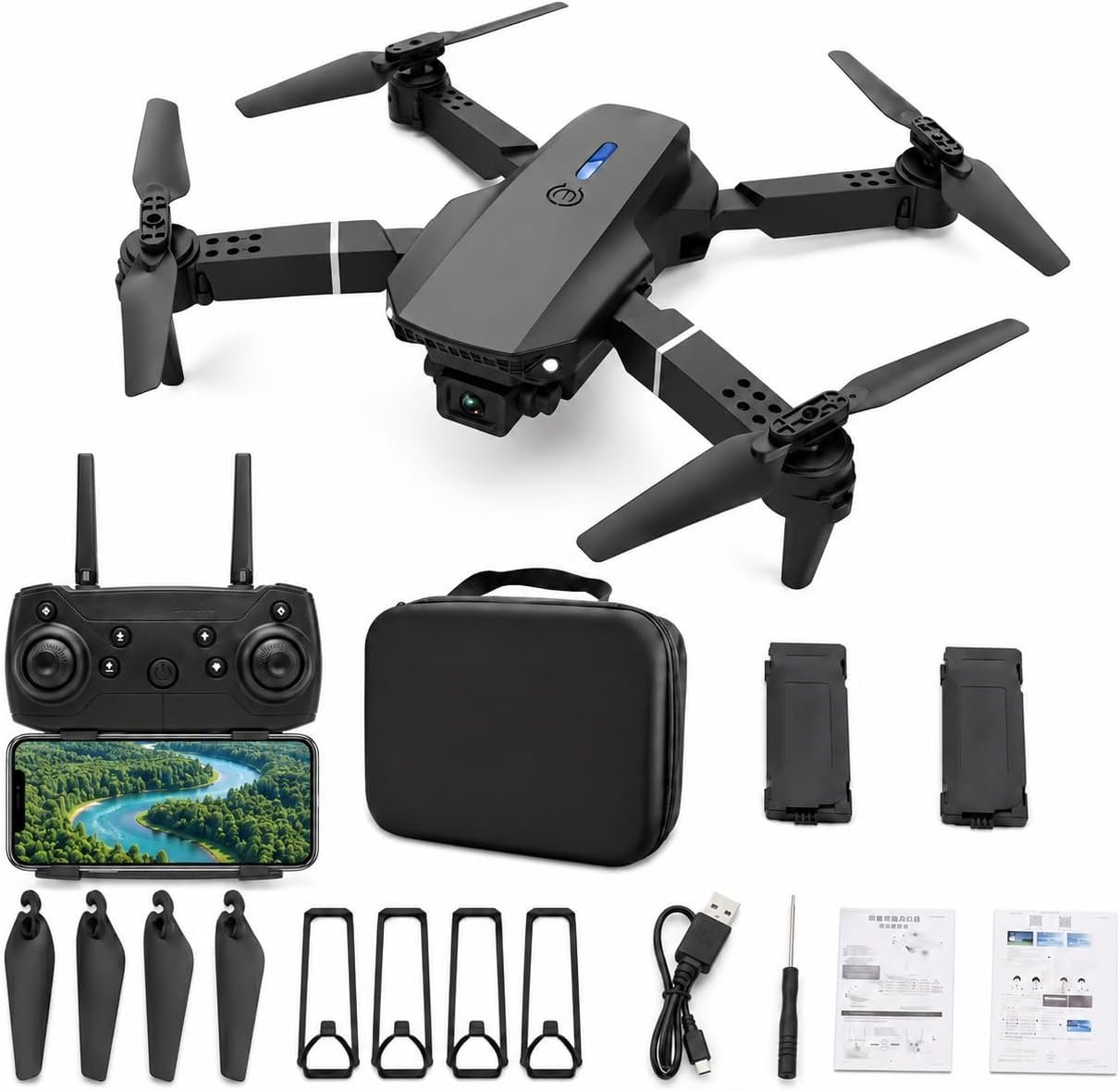Drone with 1080P Camera for Kids and Adults, Foldable Mini FPV Drone with 2 Batteries, Altitude Hold, One-Key Takeoff, Headless Mode and 360° Flip, Beginner Quadcopter with Carrying Case