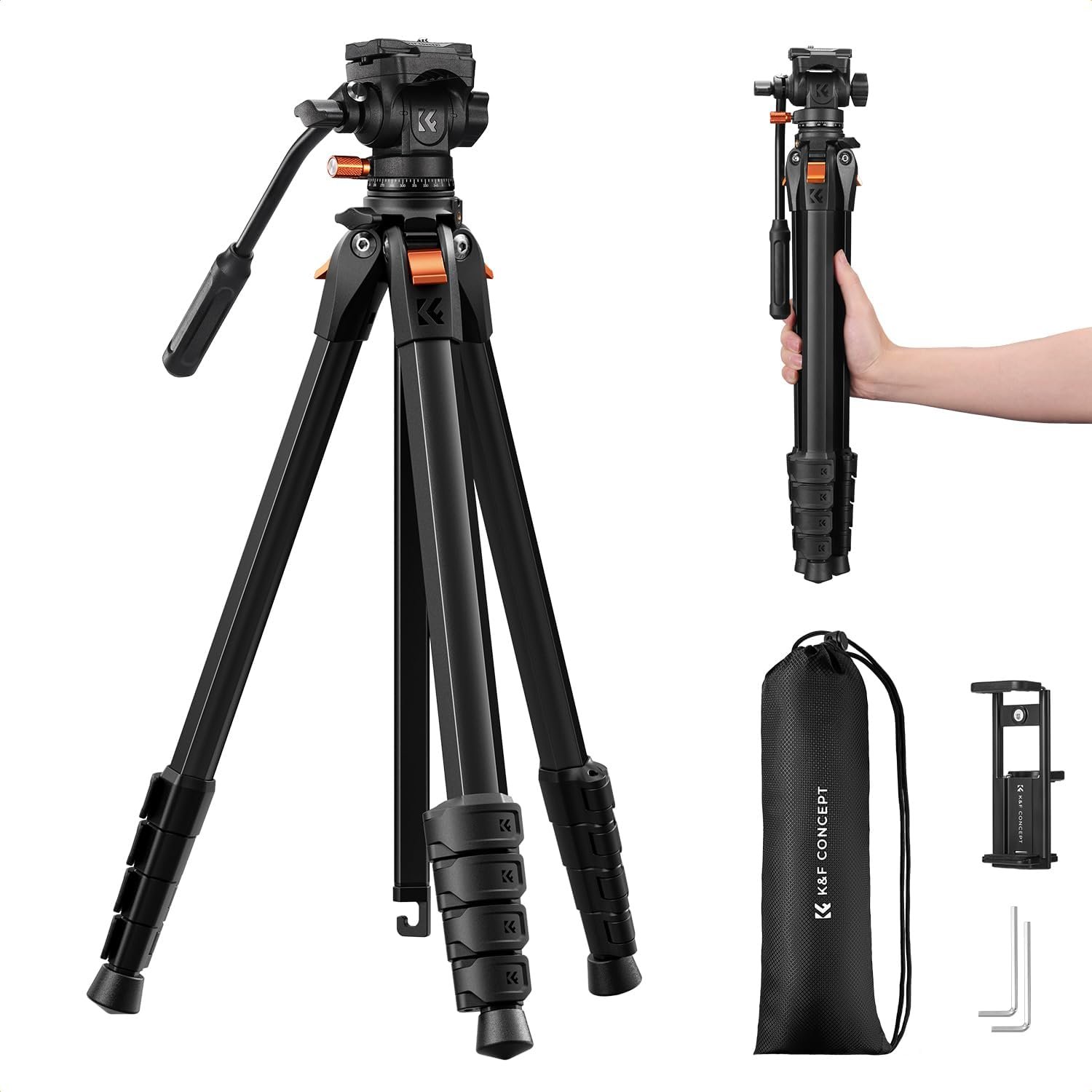 K&F CONCEPT 73″ Camera Tripod with Fluid Head