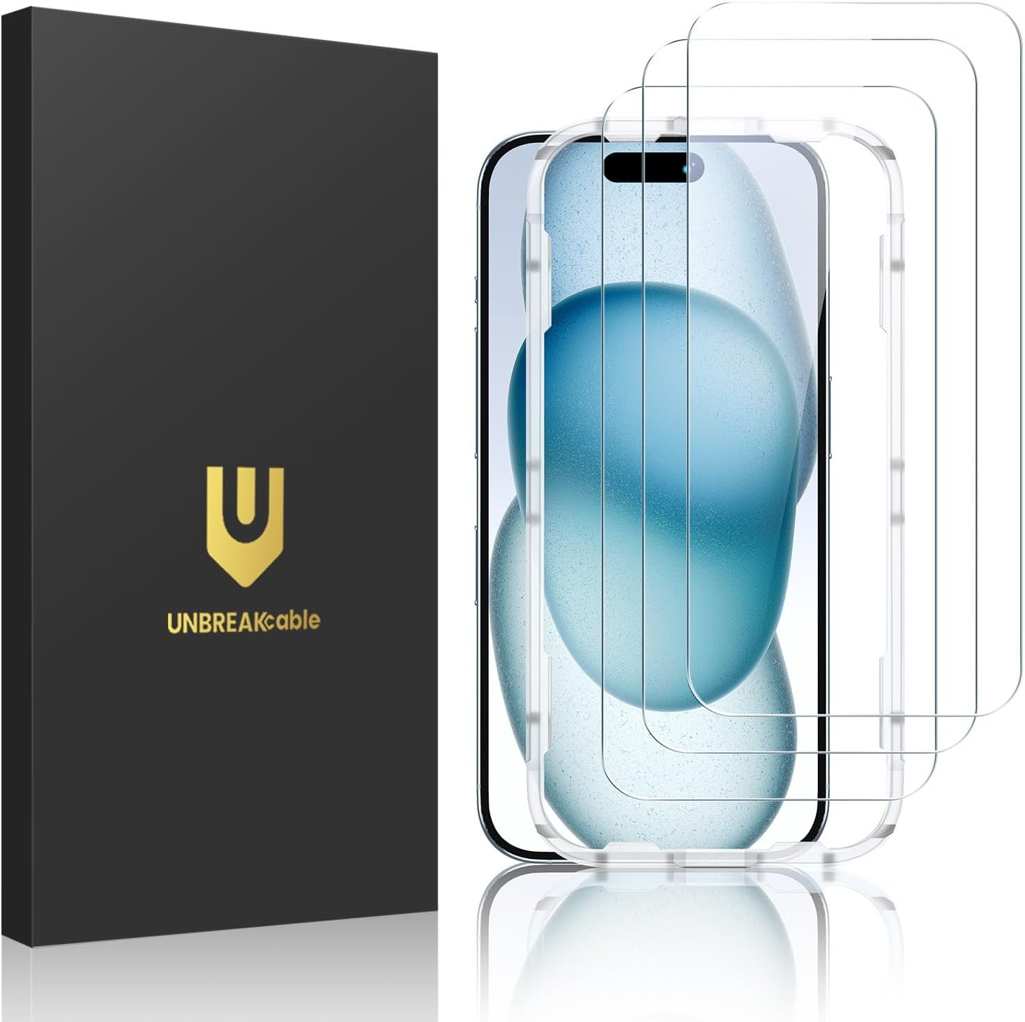 UNBREAKcable 3-Pack Screen Protector for iPhone 15 Tempered Glass