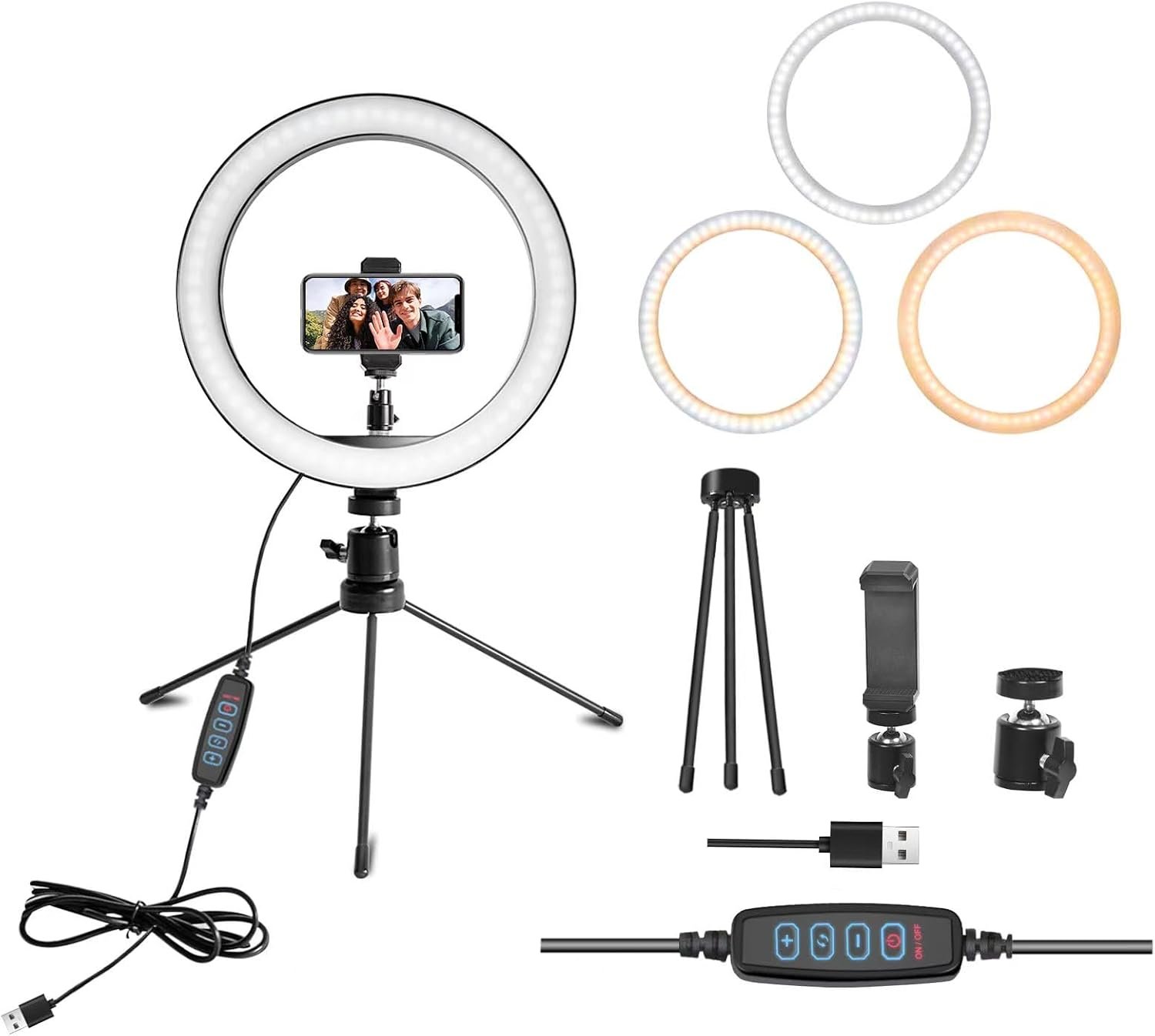 10” Ring Light with Stand, LED Selfie RingLight for Desk- Suitable for Phones and Cameras, for Makeup/Photography/Videos/Vlog/TikTok