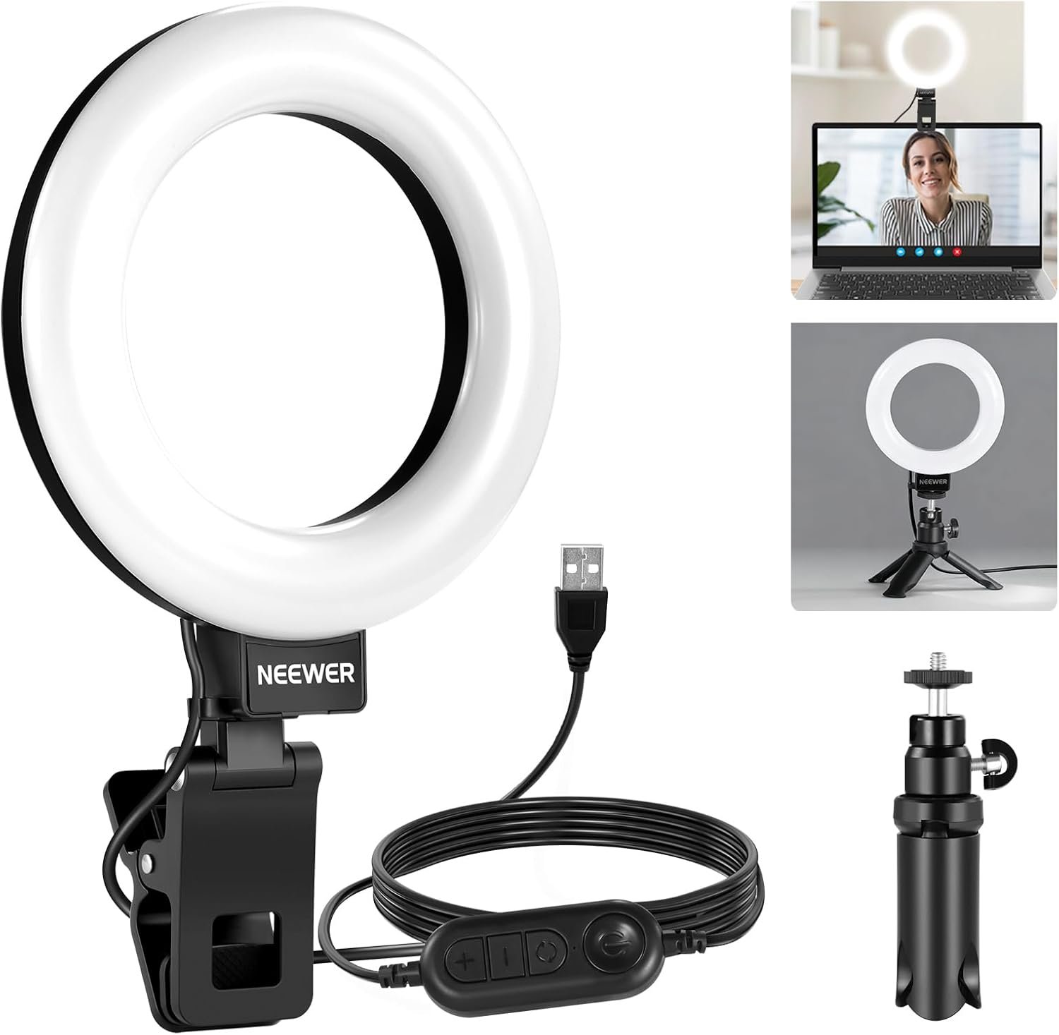 NEEWER Basics 5″ Clip on Ring Light for Video Conference Lighting, BR60
