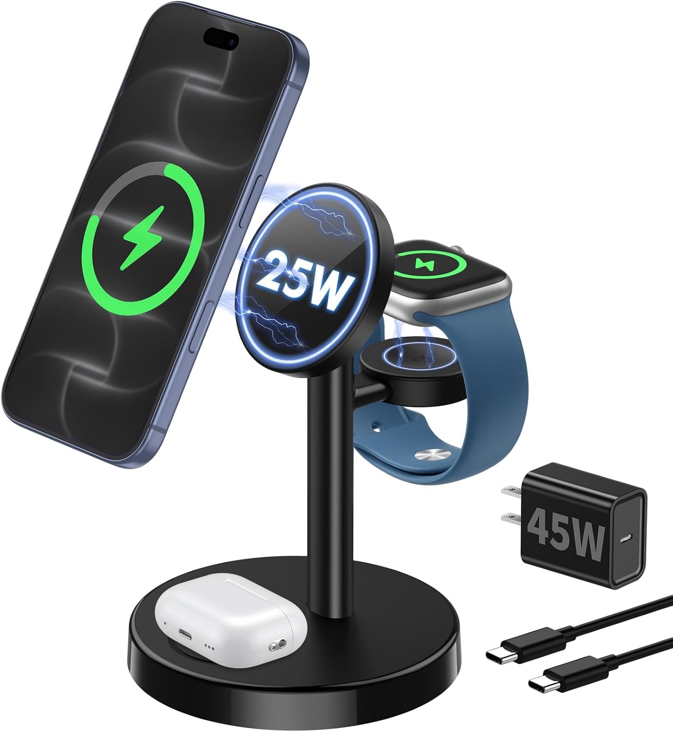 Aeinidi 25W 3 in 1 Wireless Fast Charging Station for Apple MagSafe Charger