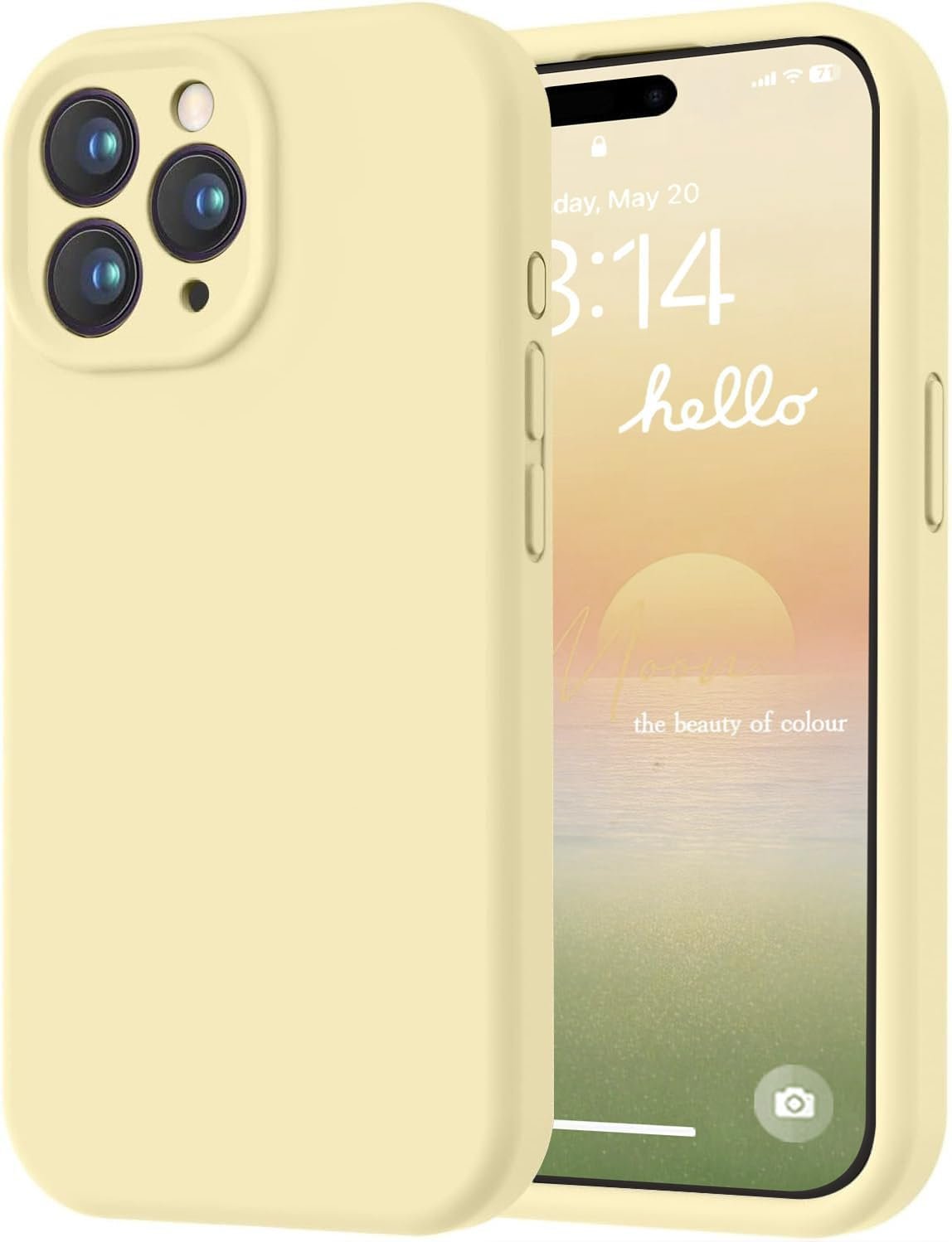 LOVE 3000 Designed for iPhone 15 Pro Max Case, Premium Silicone with [Soft Anti-Scratch Microfiber Lining] Shockproof Protective Phone Case for Men Women Girls 6.7″, Creamy Yellow