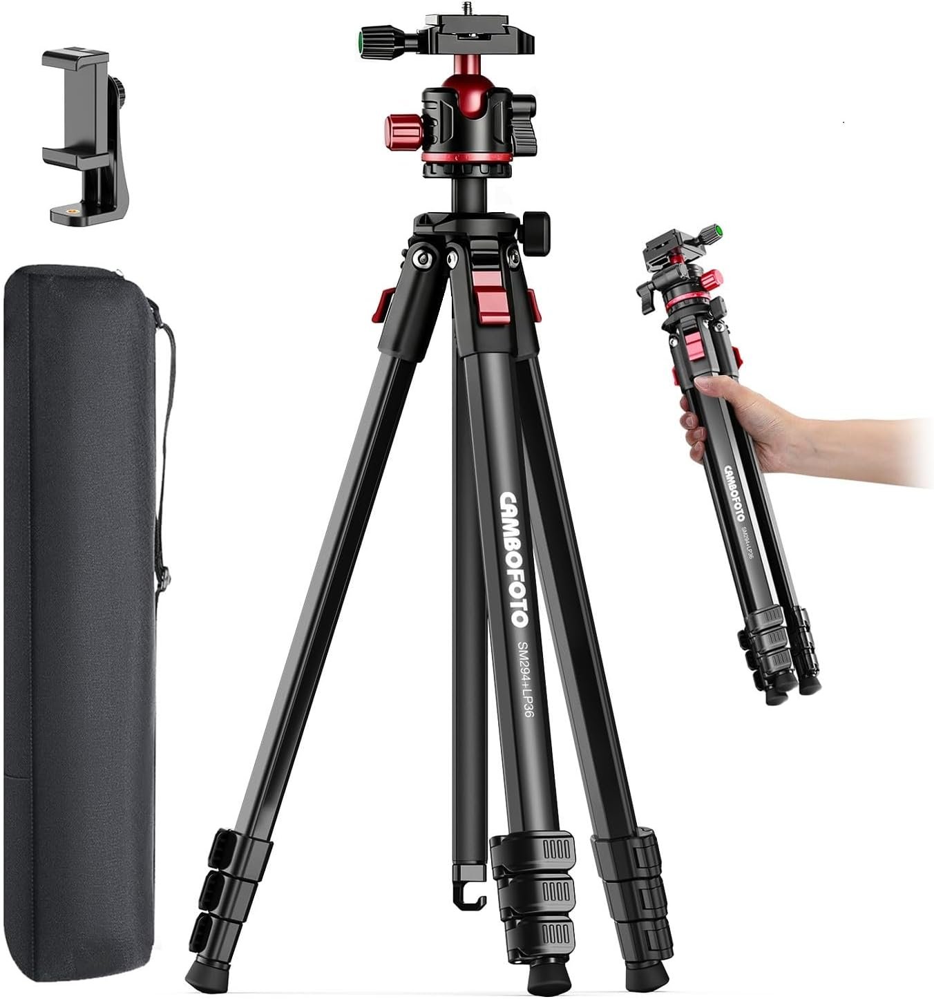 CAMBOFOTO 68″ Travel Tripod for Camera Phone Camcorder, Ball Head, Aluminum