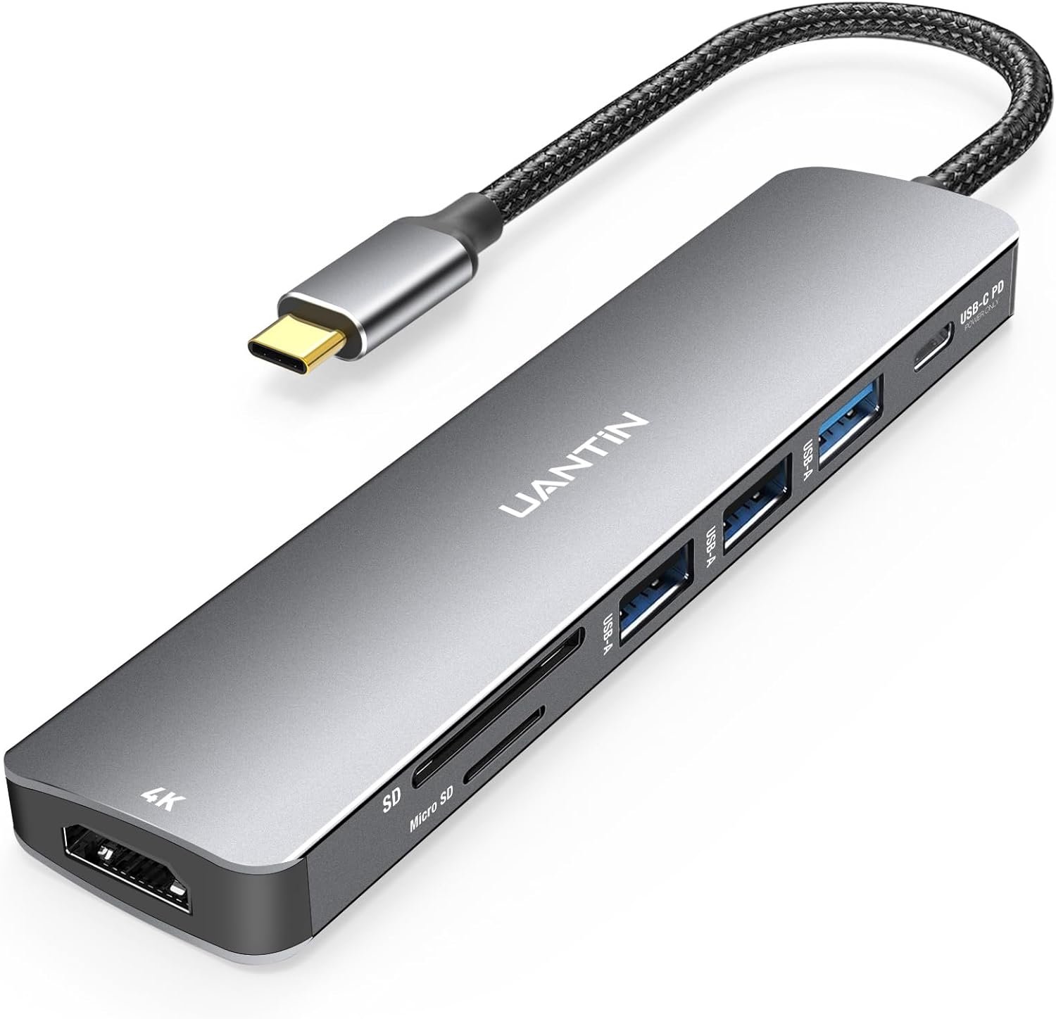 UANTIN USB C Hub, 7 in 1 Multiport Adapter for Laptop/Mac Type C Devices