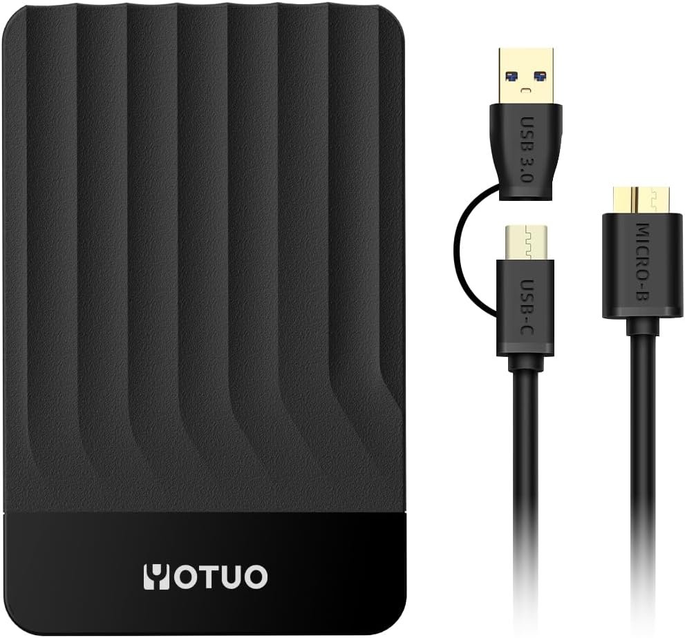 YOTUO 750GB External Hard Drive, Portable Storage Expansion HDD, USB 3.0 & USB-C for PC, Mac, Desktop, Laptop, Smartphone, PS4, Xbox One, Xbox 360, Office & Game Black