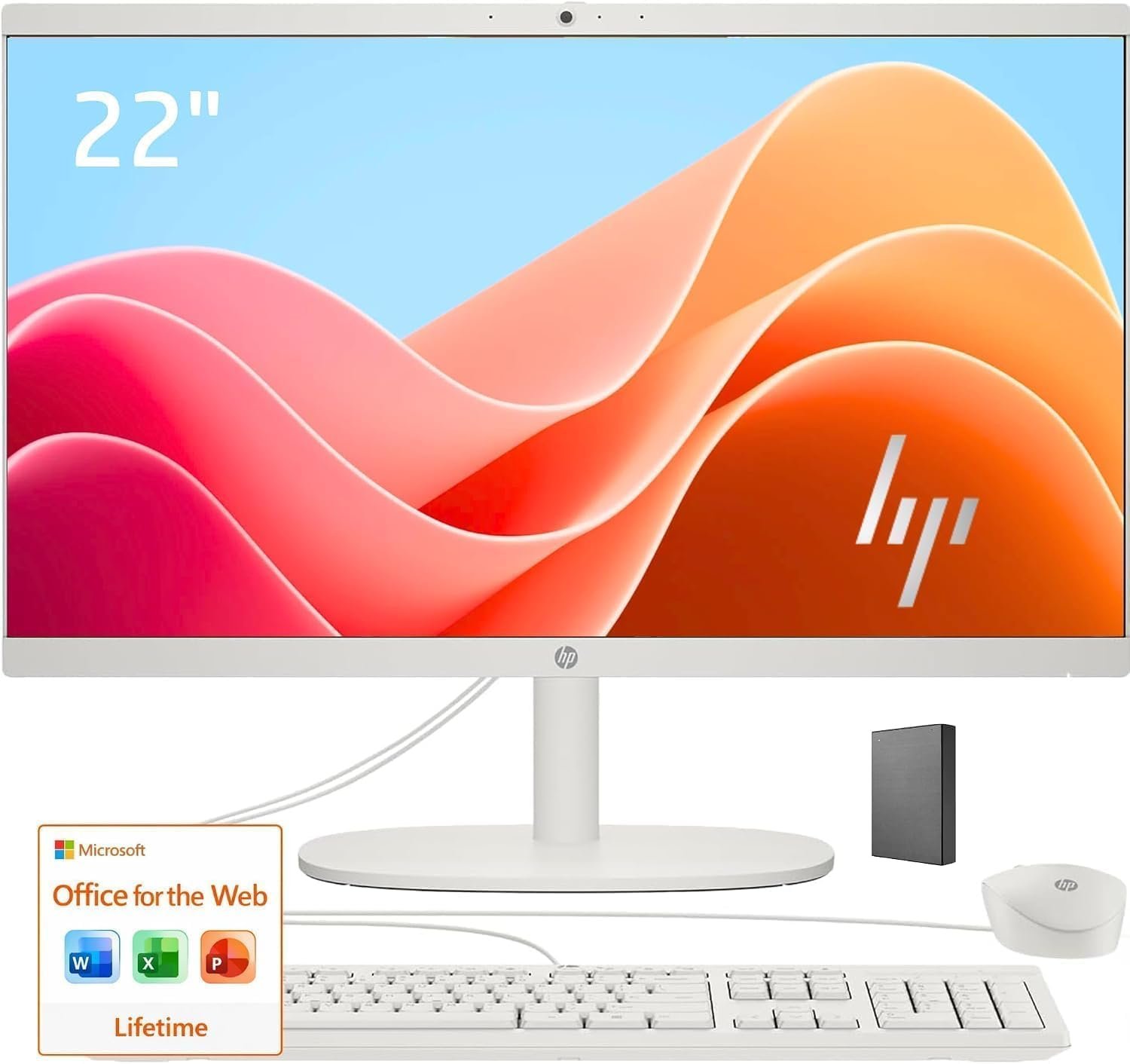 HP 22″ FHD All-in-One Desktop Computer • 16GB DDR5 RAM • 512GB External and 128GB UFS Storage | The New Version for Everyday Efficency • Latest 13th Gen Intel Quad-Core • Office 365 for the Web