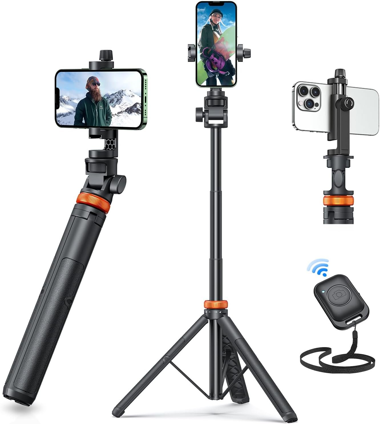 EUCOS 62″ Phone Tripod, Tripod for iPhone & Selfie Stick with Remote