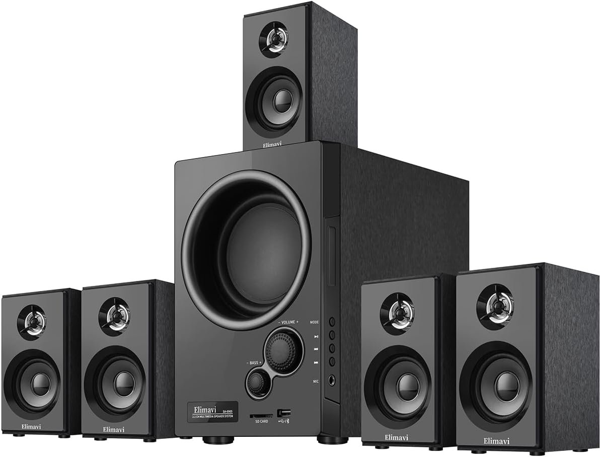 Elimavi 5.1 Home Theater Surround Sound System with 5.5-Inch Subwoofer