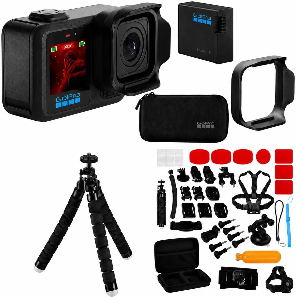 GoPro Mission 1 PRO Action Camera with Enduro 2 Battery, 8K60 Video, 50MP Photos, 1″ Sensor, 960fps, HyperSmooth Stabilization, Waterproof Design, 47-Piece Accessory Kit, Head Strap, 1-Year Warranty