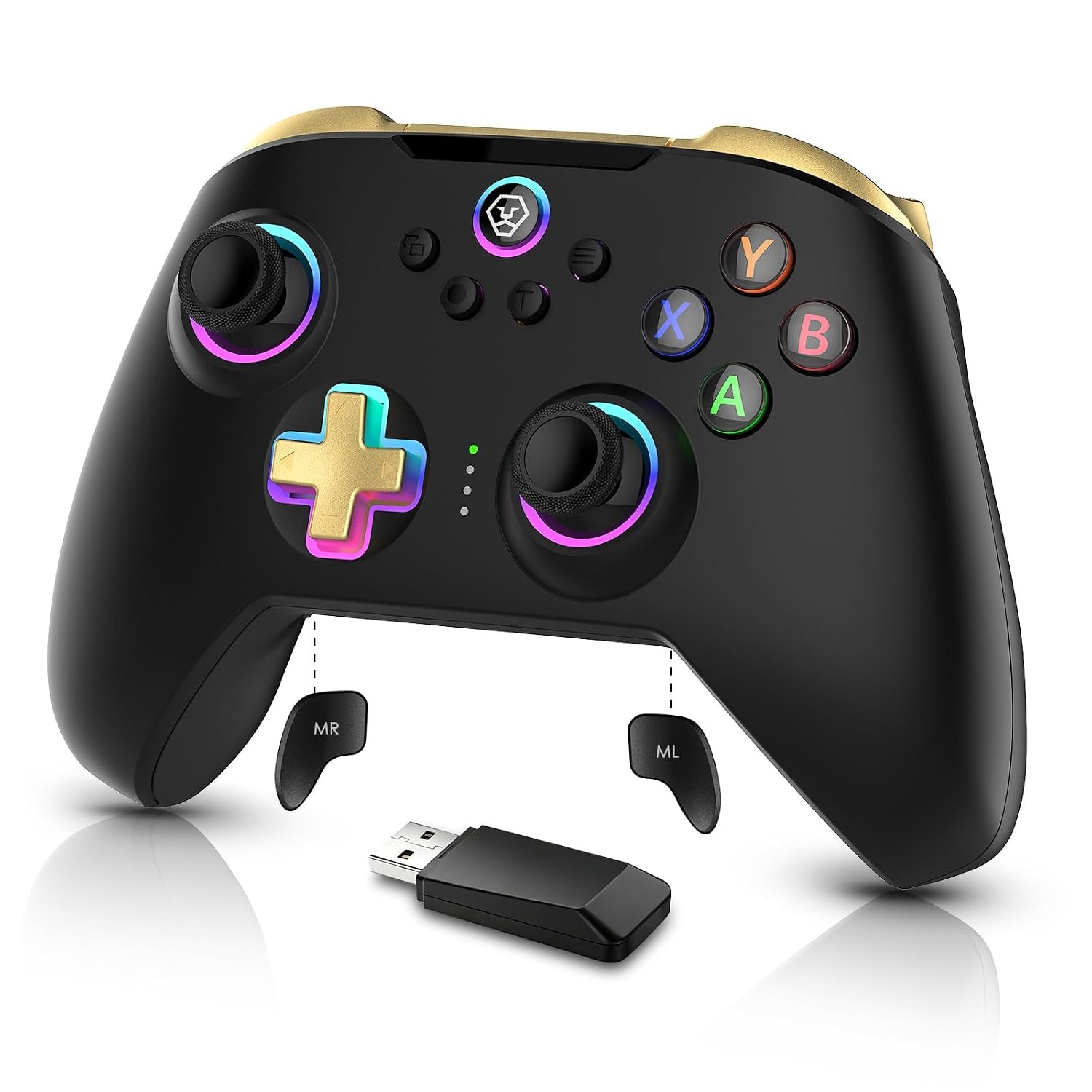 Moonag Wireless PC Controller with Hall Effect Joystick, 2.4G Wireless & Wired 1000Hz Polling Rate, Turbo & Dual Vibration, RGB Lighting, Gaming Controller for PC/Switch/iOS/Android, Black