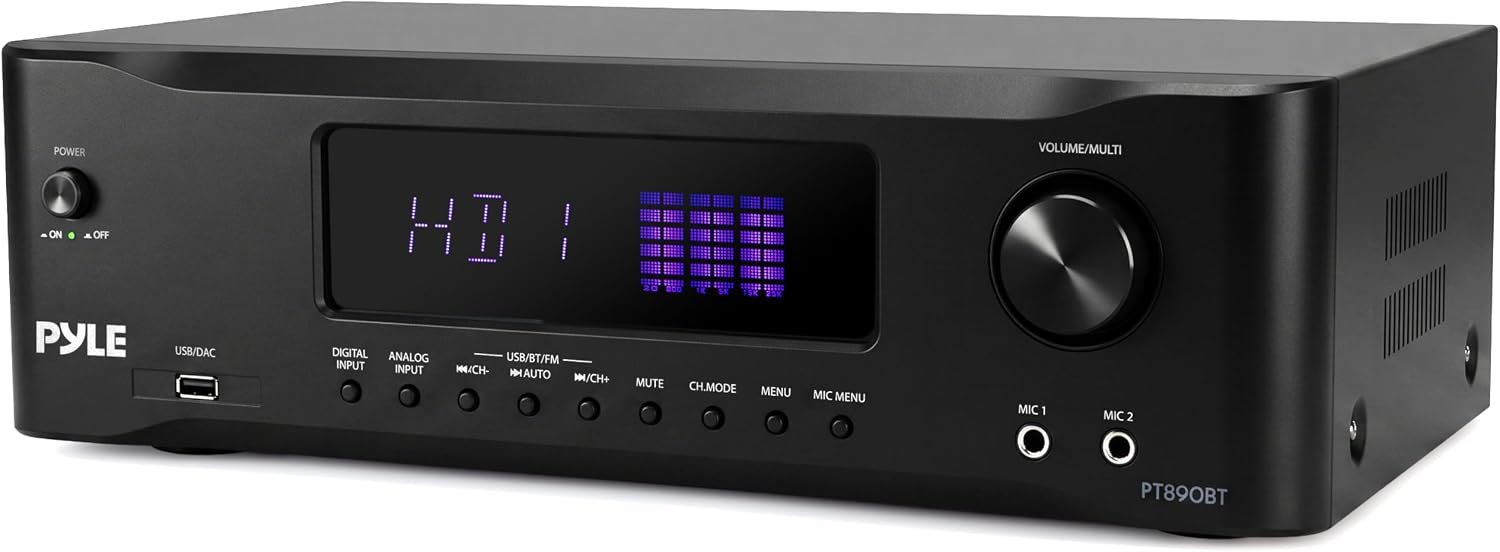 Pyle 9.1 Channel AV Receiver | Audio Amplifier with Subwoofer Output, HD 2.1, Bluetooth Streaming | Surround Sound System for TV with Center 2, Extra Surrounds