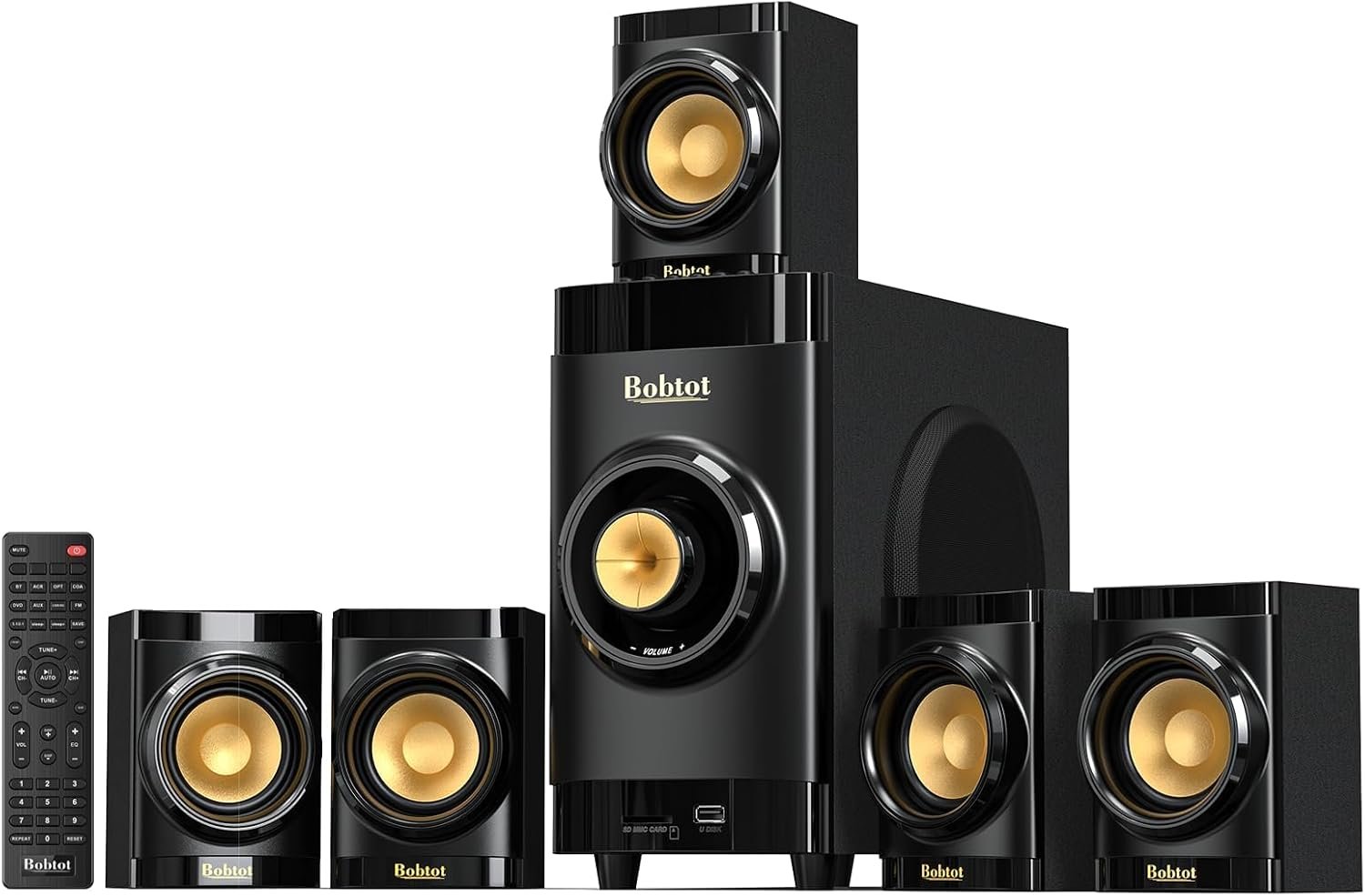 Bobtot Home Theater Surround Sound System for TV, 4″ Subwoofer 400W Peak