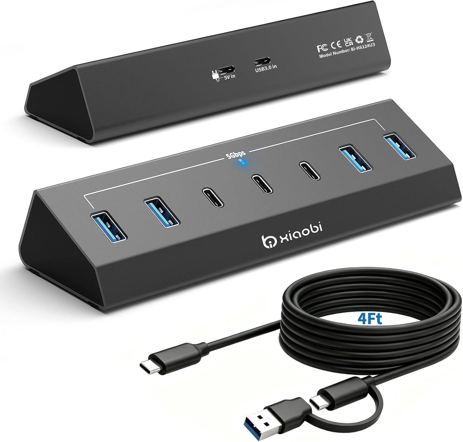 USB C Hub 7 Ports USB 3.0 Hub with 4*USB-A&3*USB-C (4ft)