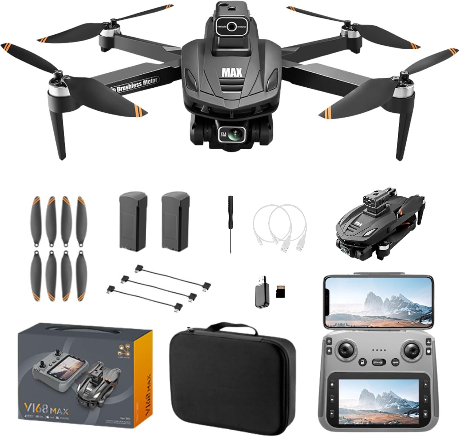 FPV Drone with 4K UHD Camera for Adults, V168 Pro Max GPS Drone with 360° Obstacle Avoidance Brushless Motor RC Drone with 4.5″ HD Screen on Controller, Auto Return Altitude Hold Headless Mode, Optical Flow Hover Foldable RC Quadcopter with Screen Remote Quadcopter Gifts for Adults & Beginners Indoor Outdoor Aerial Photography Drones