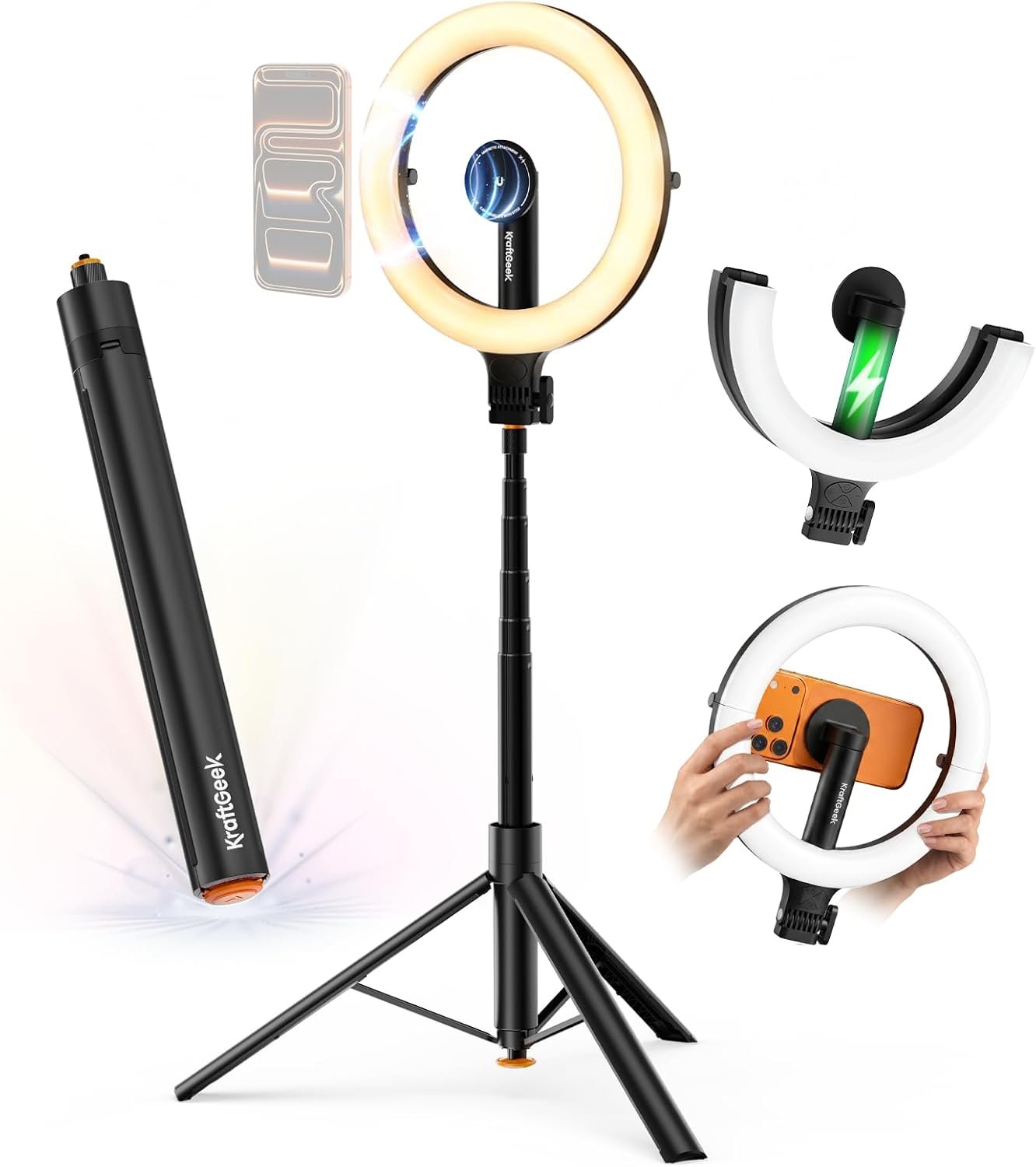 KraftGeek Ring Light with Stand, Magnetic Phone Tripod with Light