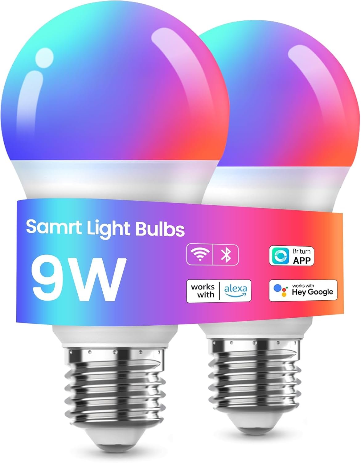 Meliya Smart Light Bulbs, Color Changing Smart Bulb Work with Alexa & Google Assistant, 2.4GHz WiFi Bluetooth LED Light Bulb, Dimmable & Timing,Music Sync,Voice Control,RGBWW A19, 9W 800 LM (2 Pack)