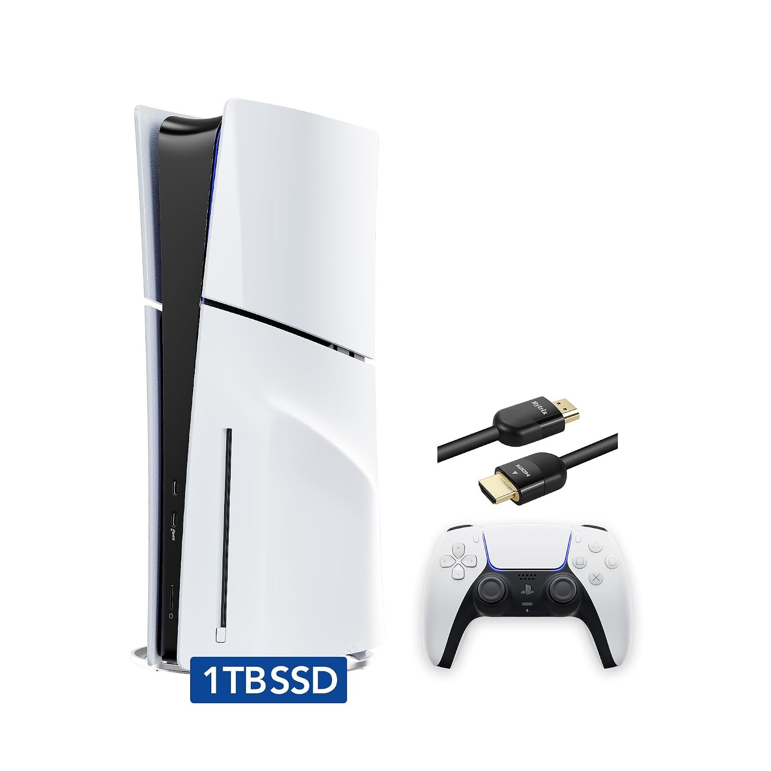 PlayStation 5 Slim Disc with 1TB SSD Storage, Wireless Dualsense Controller – PS5 Gaming System, White (Renewed) [video game]