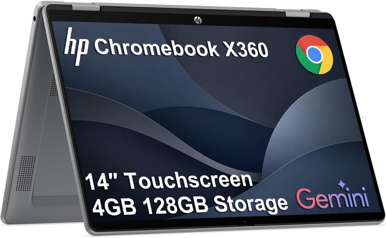 HP Chromebook 14 x360 Plus, 14″ 2-in-1 Laptop, Intel N150, 4GB, 128GB UFS