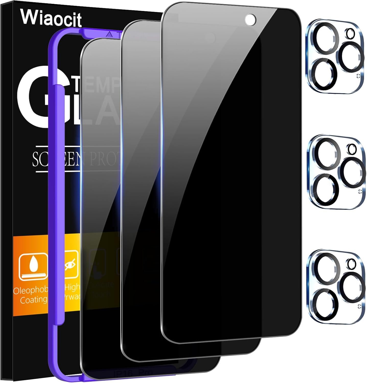 Wiaocit Tempered Glass Privacy Screen Protector for iPhone 16 Pro