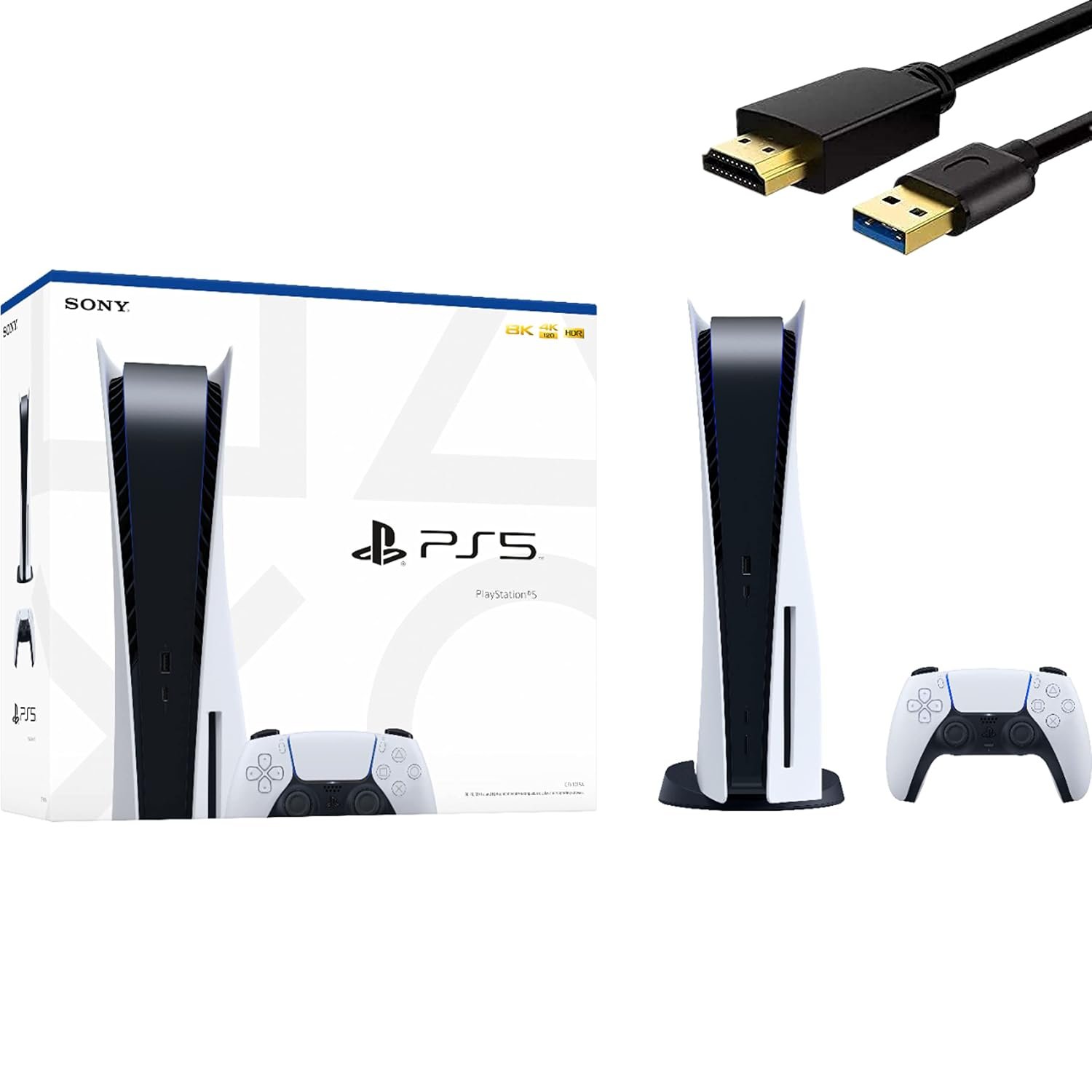 PlayStation 5 Disc Edition 825GB Gaming Console + 1 Wireless Controller for PS5, 8-Core x86-64-AMD Ryzen Zen 2 CPU, 16GB GDDR6, Up to 120FPS, Michooyel HDMI_Cable (Renewed)