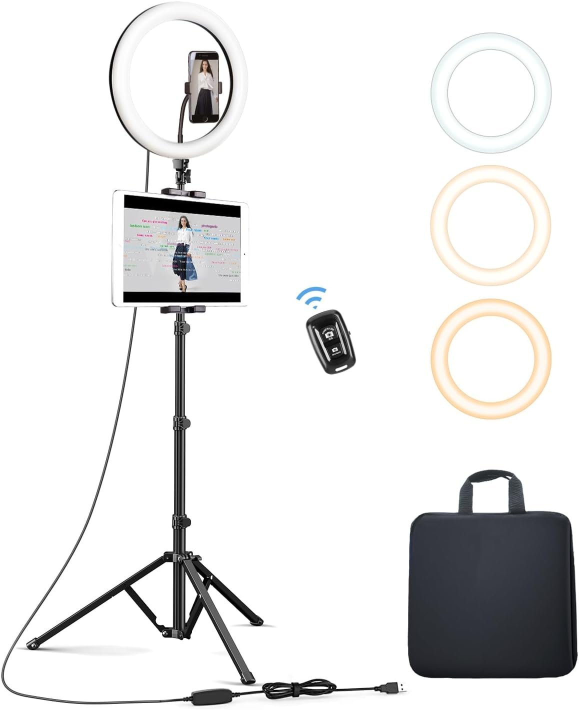 Elitehood 12’’ Ring Light with Tripod Stand (72’’ Tall) & iPad/Phone Holder