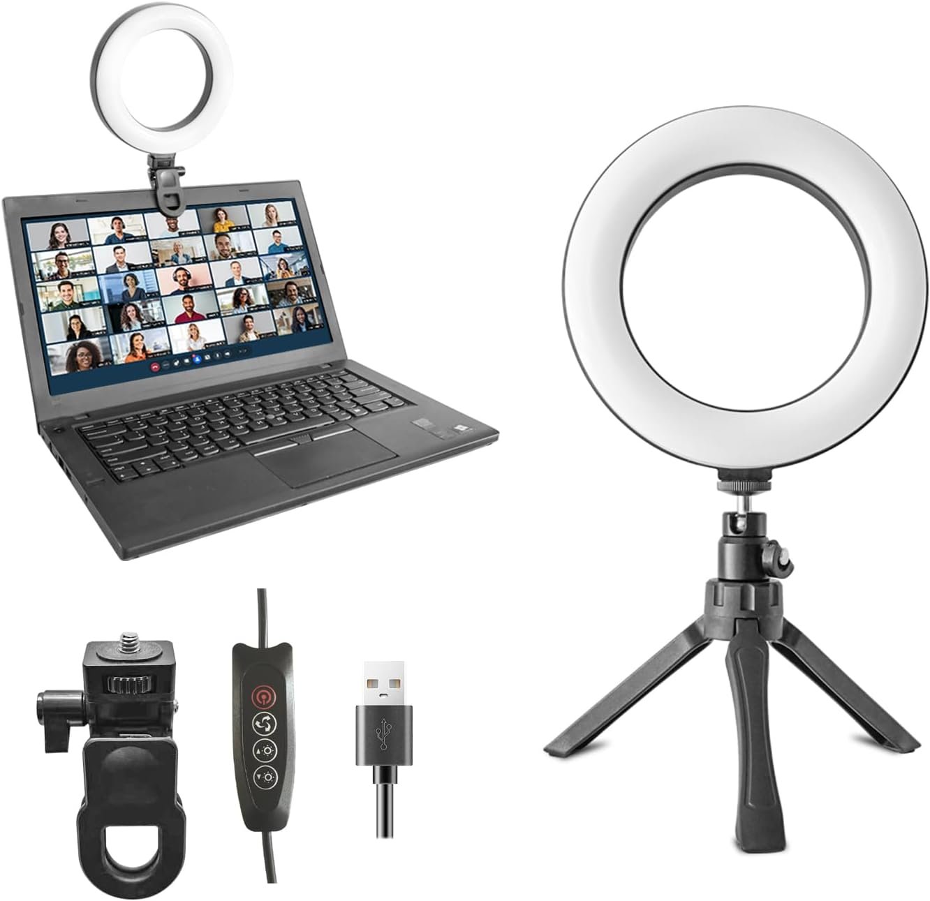 6″ Ring Light Video Conference Kit, 5-Color 10-Brightness Clip-On Light with Stable Ring-Light Clamp & 5″ Tripod, Desk/Zoom/TikTok, Makeup Light, Selfie Light