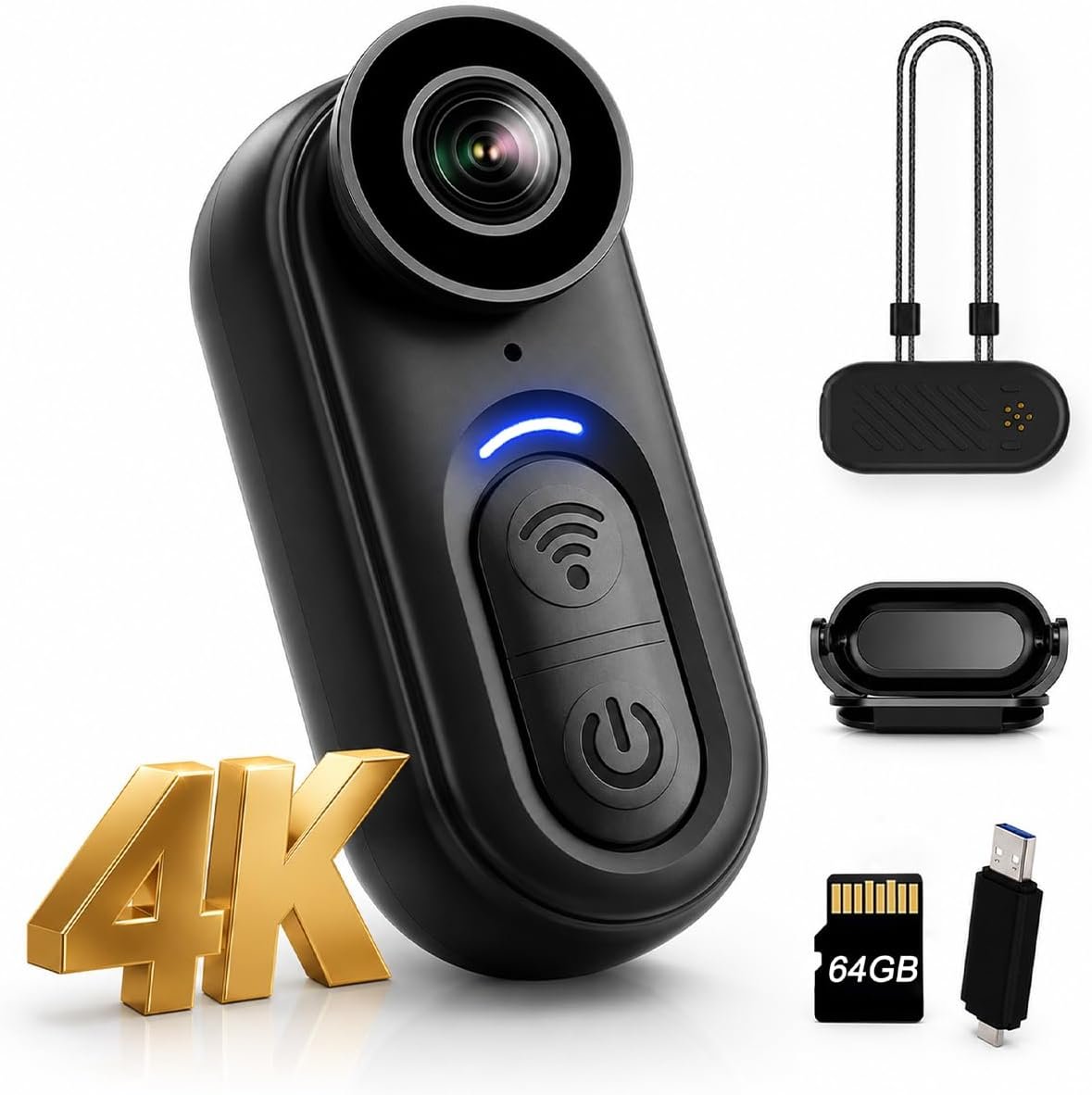 4K Mini Body Camera, 64GB with EIS stabilization
