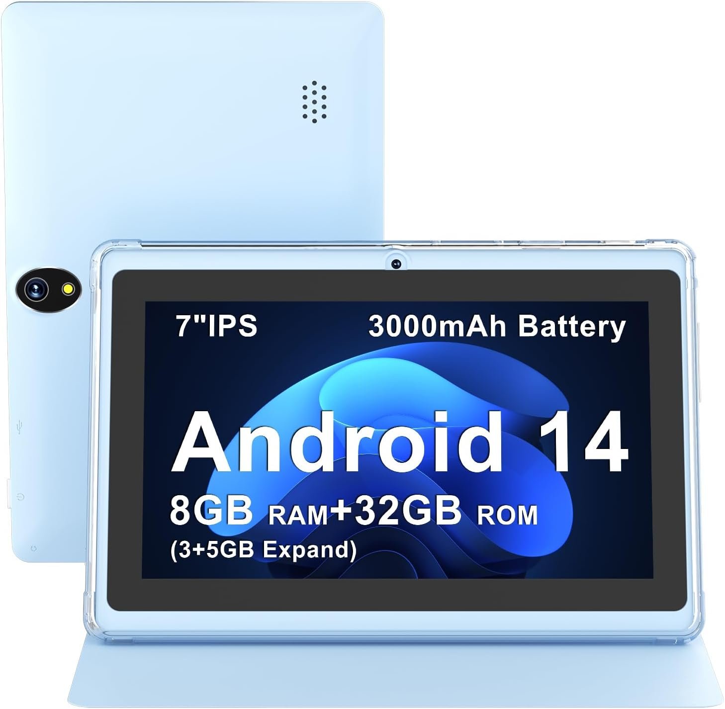 7 Inch Android 14 Tablet with Waterproof Case(Blue)