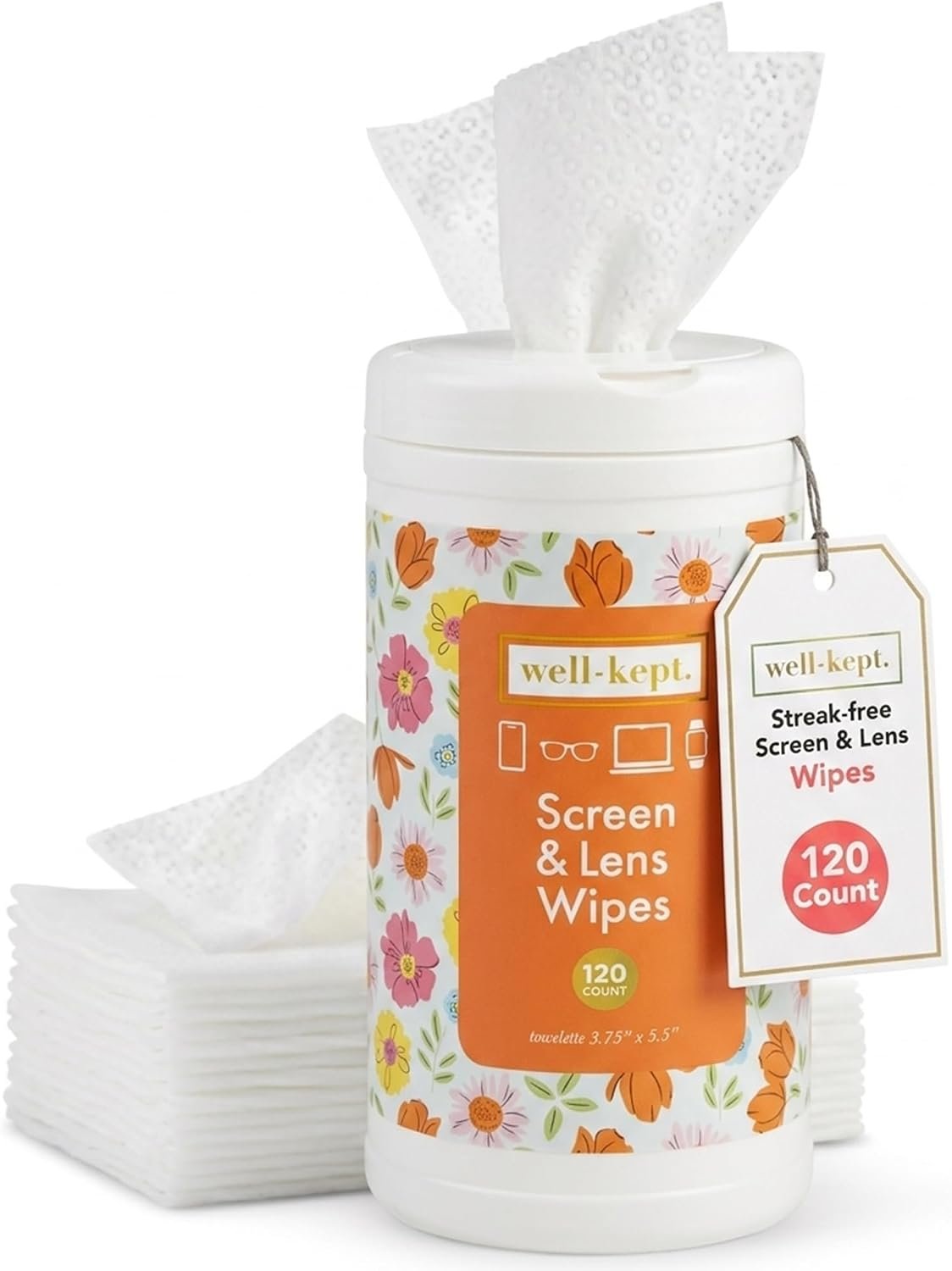 Spring Break Tech & Lens Wipes canister for Glasses & Phones, 120 Count