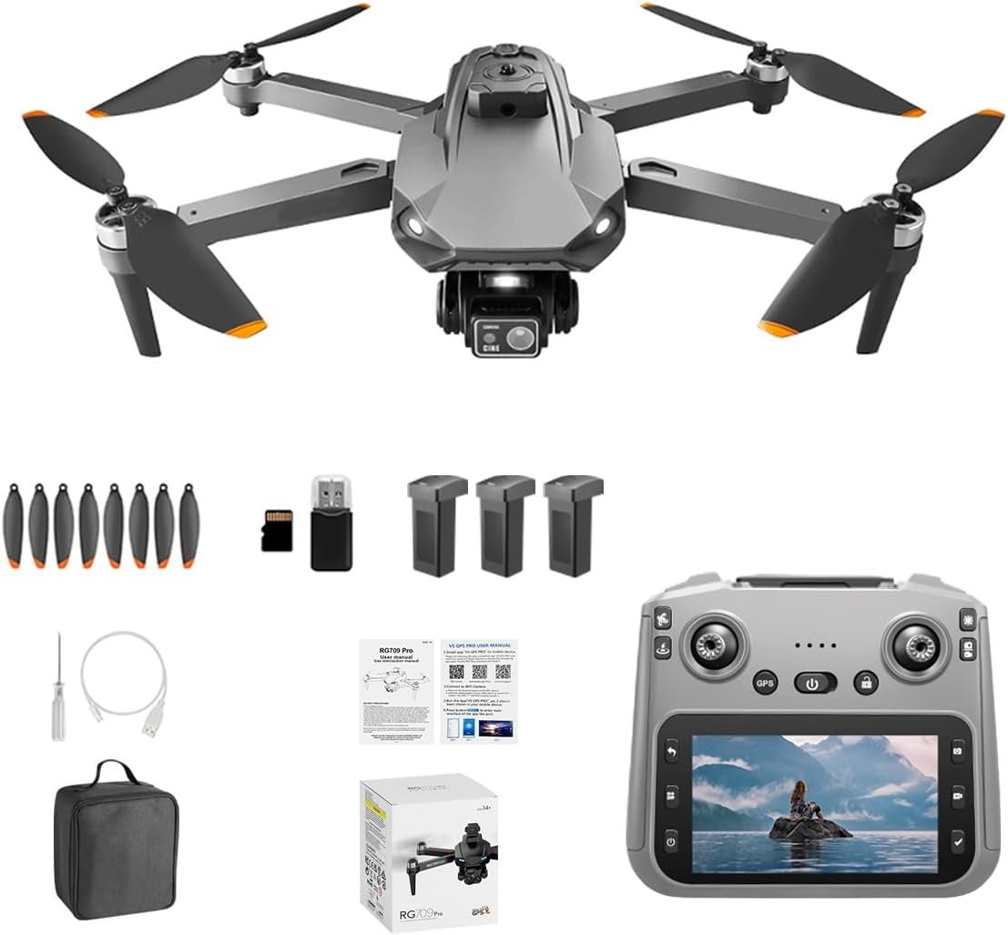 Drone with EIS Camera 4.5″ LCD Screen on Controller, 4K/25fps Video, 8K Photo, Under 249g, 75 Mins Flight, 2KM FPV Transmission, Brushless Motor,1080P HD Video Camera with 3 Batteries,Black