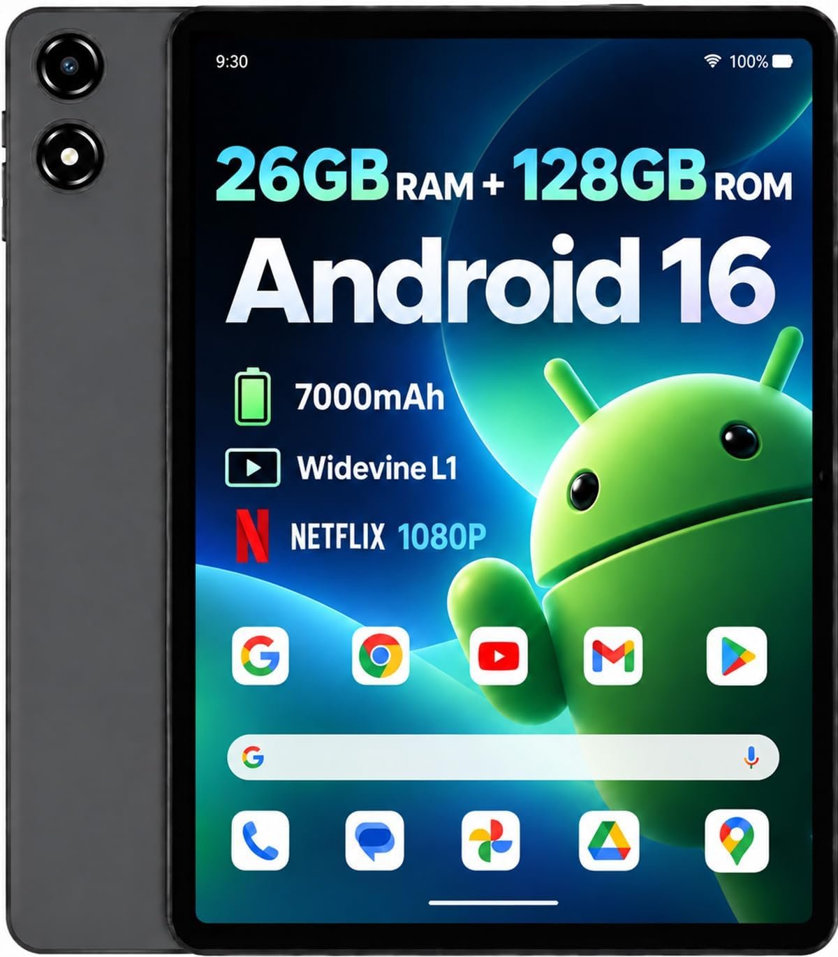 Android 16 Tablet 10 inch with 26GB RAM+128GB ROM, Tablet with 7000 mAh