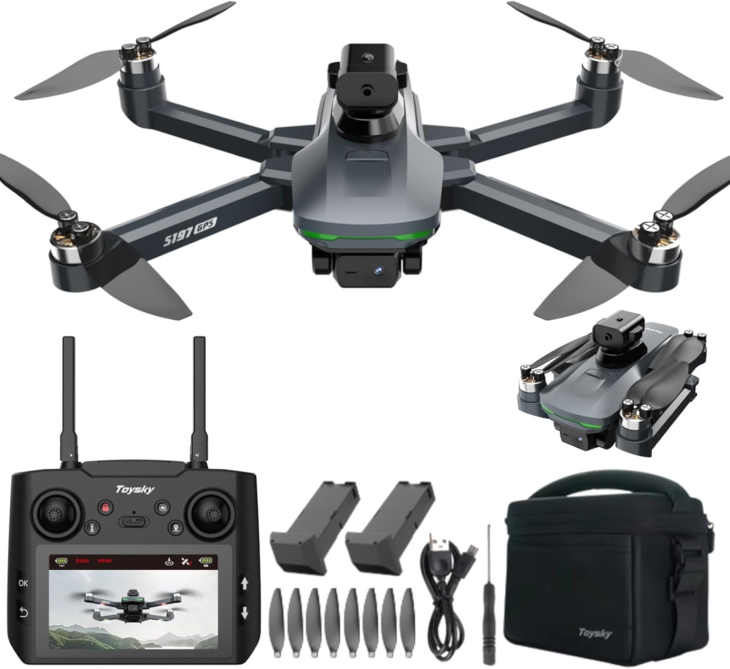 Adult GPS Drone with 4.5″ Screen Remote Controller, 1080P HD Dual Lens Brushless Motor, FPV Quadcopter for Beginners, Auto Return Home, 360° Flip, 2 Batteries, Under 249g Foldable Aerial Photography Drone