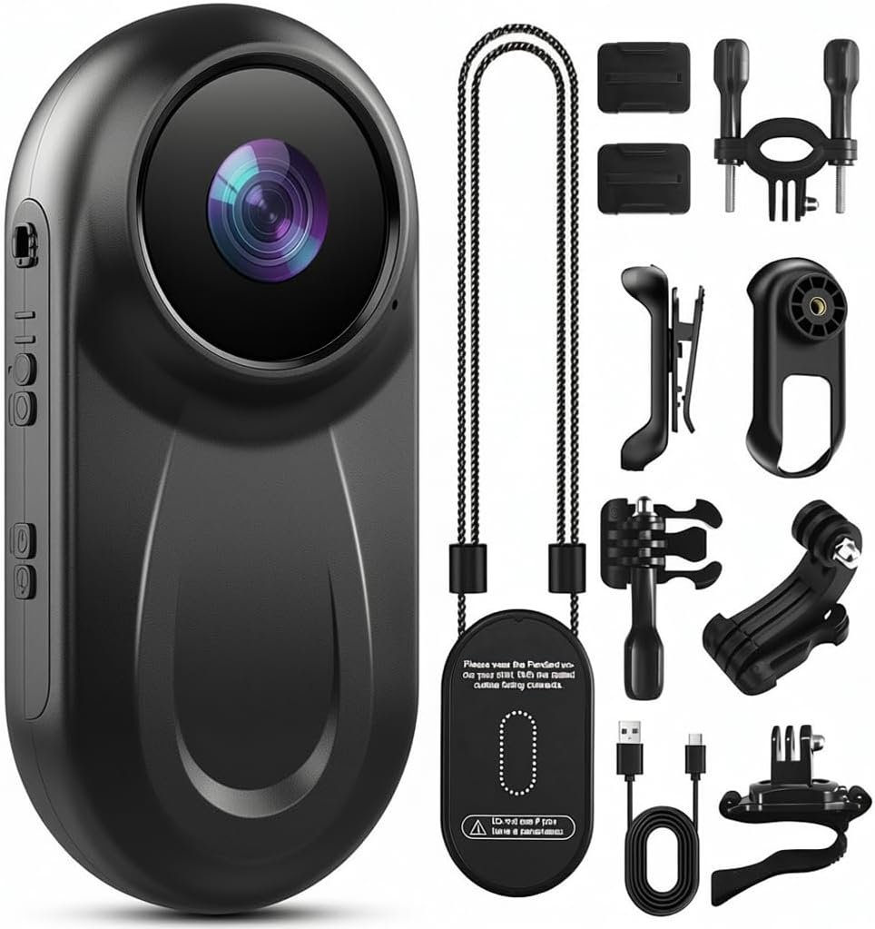 Mini Body Camera 1080P, 512G Thumb Vlogging Cam Hands-Free Recording, Action Camera with 360° Rotate Clip&Magnetic Clip, Wearable Video Recorder for Traveling/Motorcycle(SD Card Not Included)