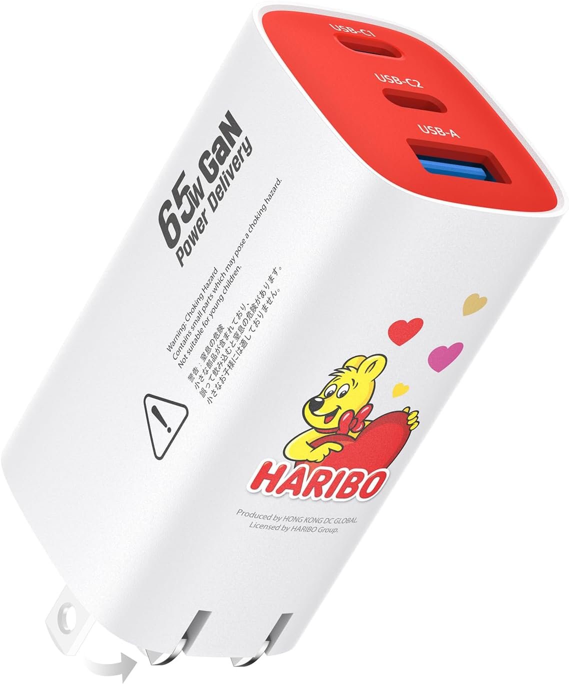 Haribo 65W USB C Charger, 3-Port GaN Fast Charger Block, PD3.0 QC4+,Red