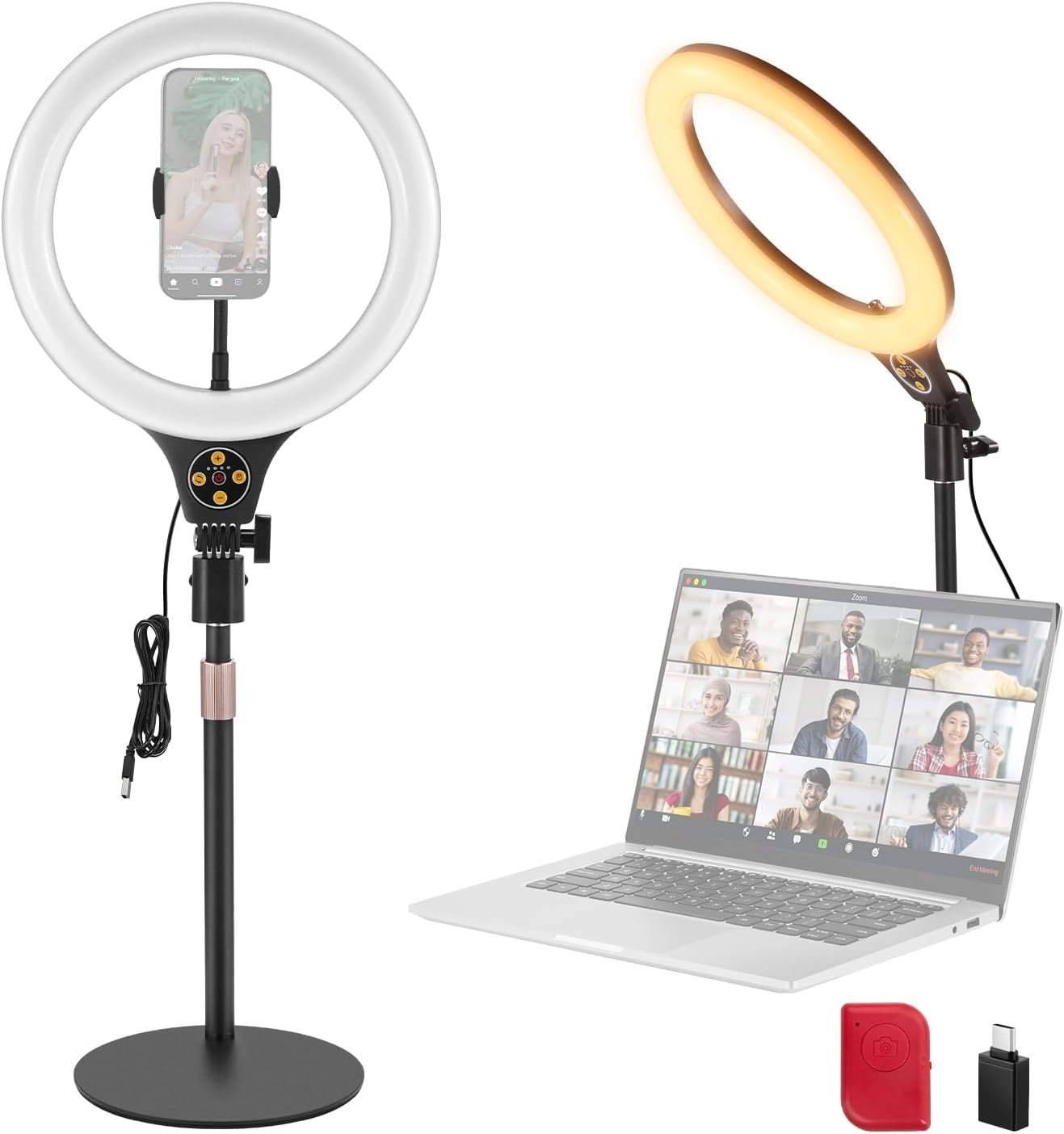 NEEWER Entry Level Version 10.5″ Desk Ring Light with Stand/Phone Holder Compatible with iPhone/Remote, 10W CRI85+ LED Lighting for Streaming Recording Makeup Selfie Laptop Video Conference, N22