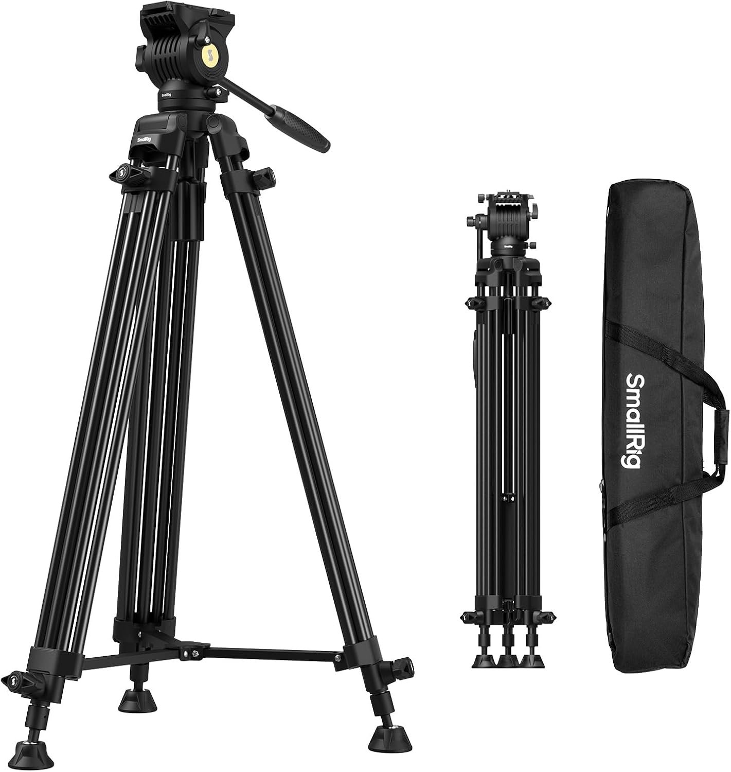 SMALLRIG 73”/186cm Heavy Duty Aluminum Alloy Video Tripod with Fluid Head